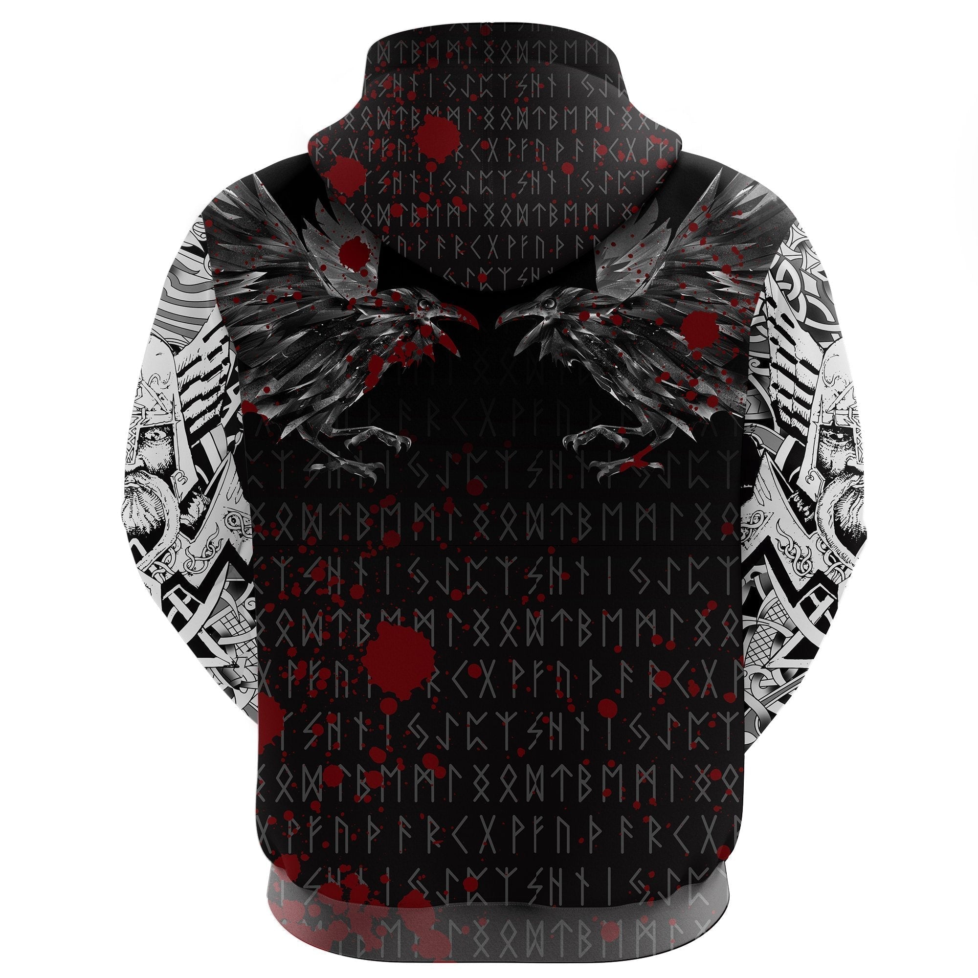 Viking Zip Hoodie - Odin Huginn and Muninn Rune Blood RLT12
