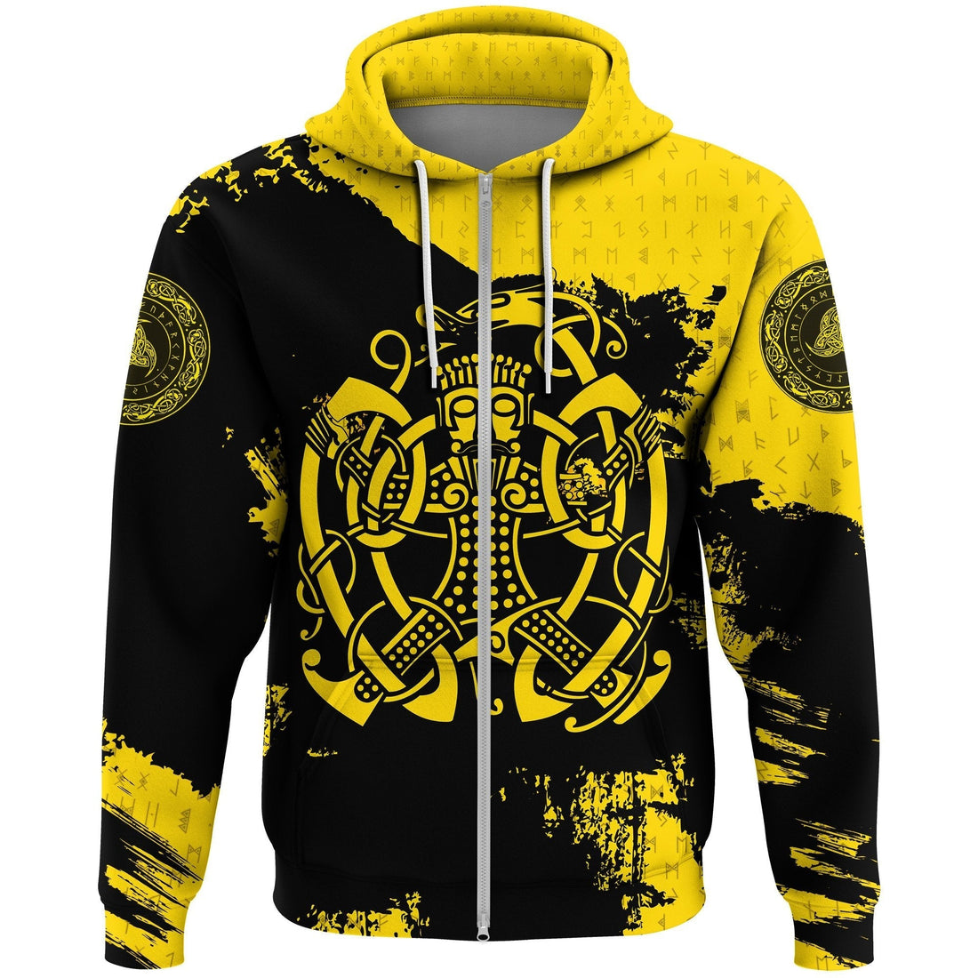 Viking Zip Hoodie, Loki Bound Triskele Rune Gold RLT12