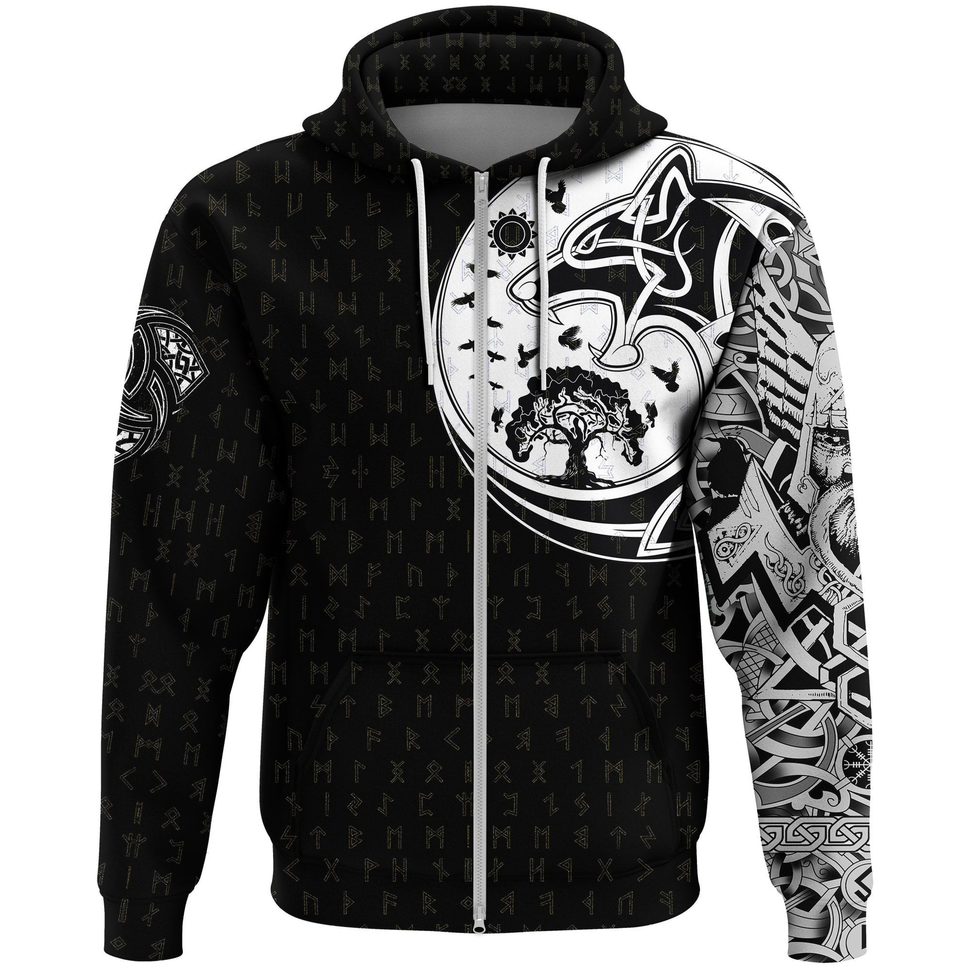 Viking Zip Hoodie, Skoll and Hati Rune Tattoo RLT12