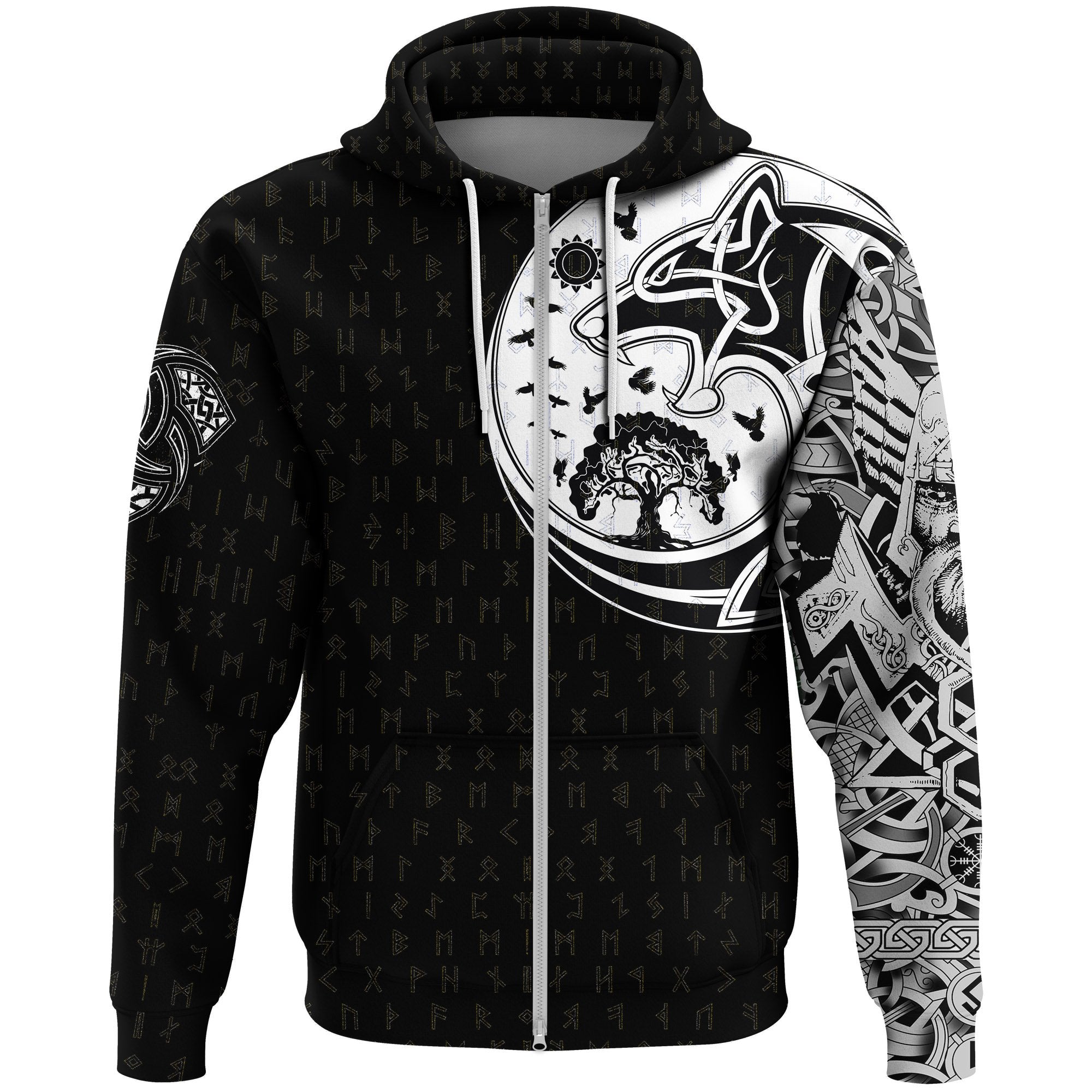 Viking Zip Hoodie, Skoll and Hati Rune Tattoo RLT12