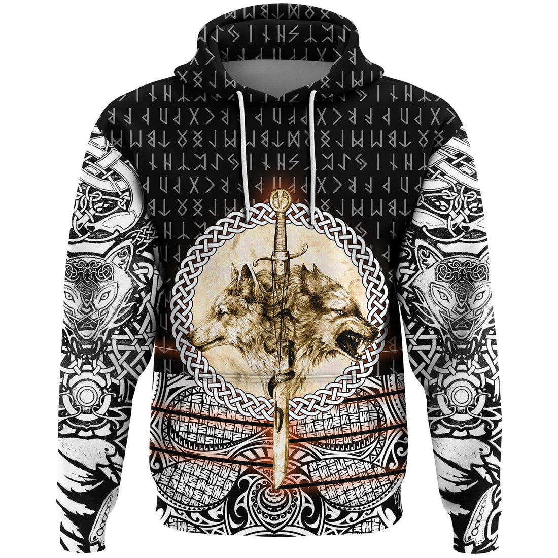 Viking Hoodie Wolf and Vikings Tattoo 3D RLT12