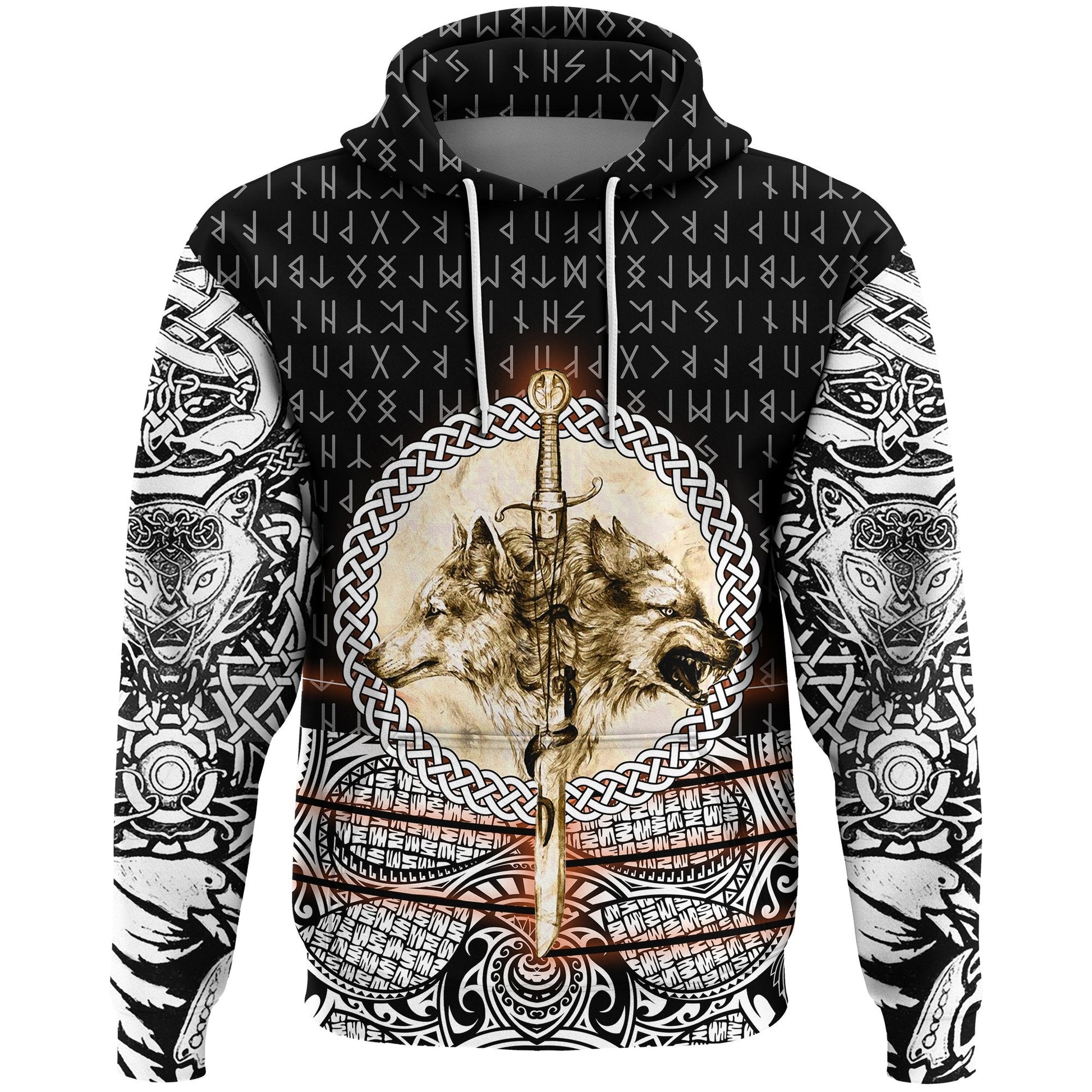 Viking Hoodie Wolf and Vikings Tattoo 3D RLT12