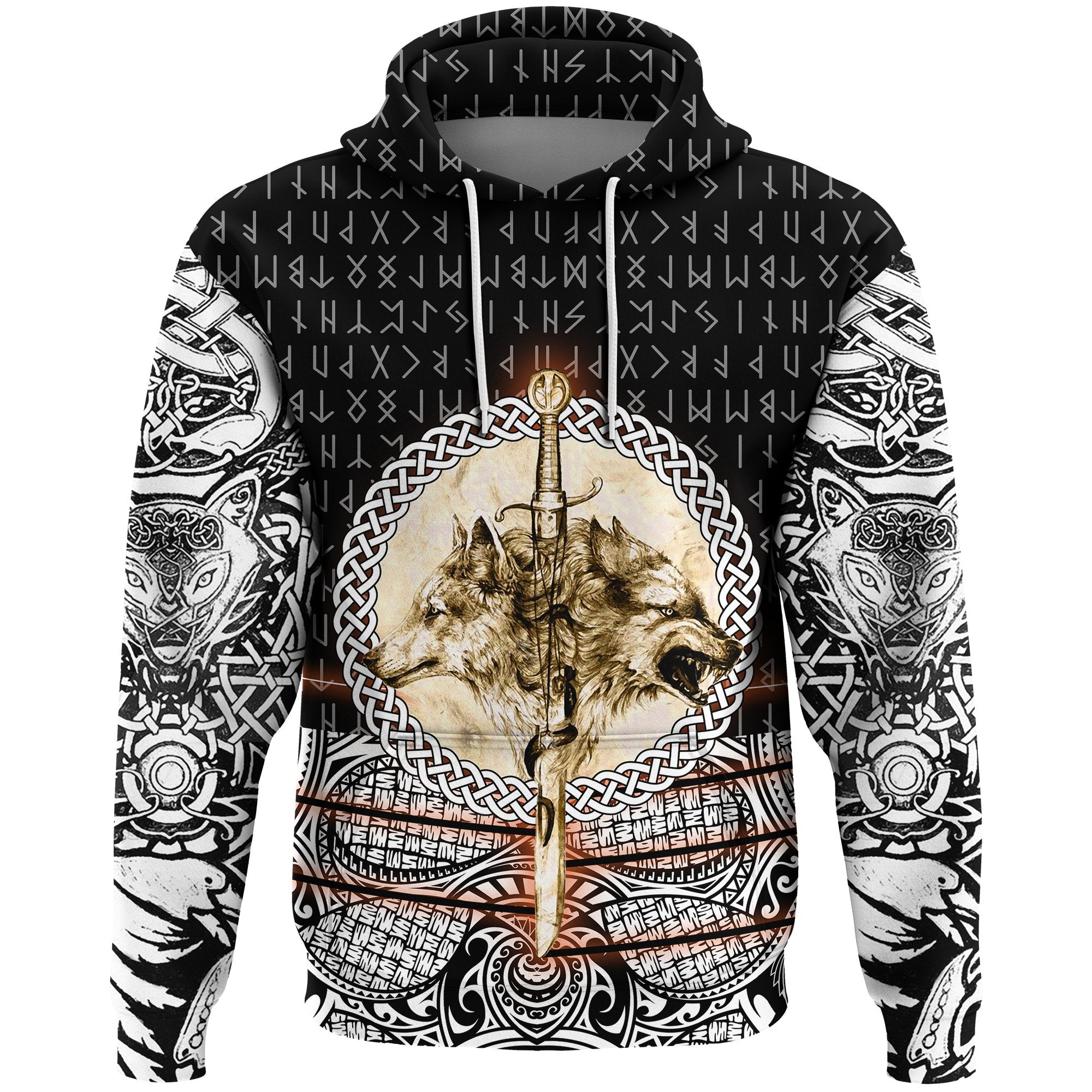 Viking Hoodie Wolf and Vikings Tattoo 3D RLT12