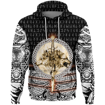 Viking Hoodie Wolf and Vikings Tattoo 3D RLT12