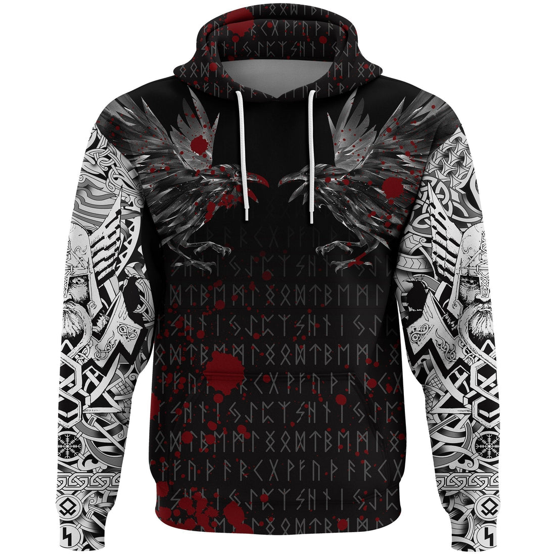 Viking Hoodie Odin Huginn and Muninn Rune Blood RLT12