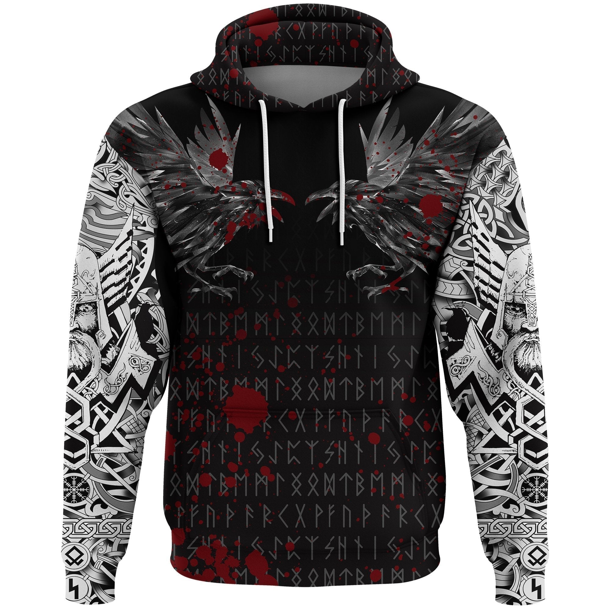 Viking Hoodie Odin Huginn and Muninn Rune Blood RLT12
