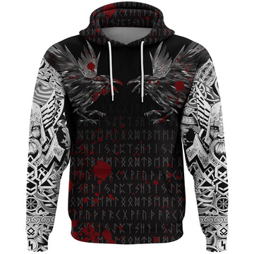Viking Hoodie Odin Huginn and Muninn Rune Blood RLT12