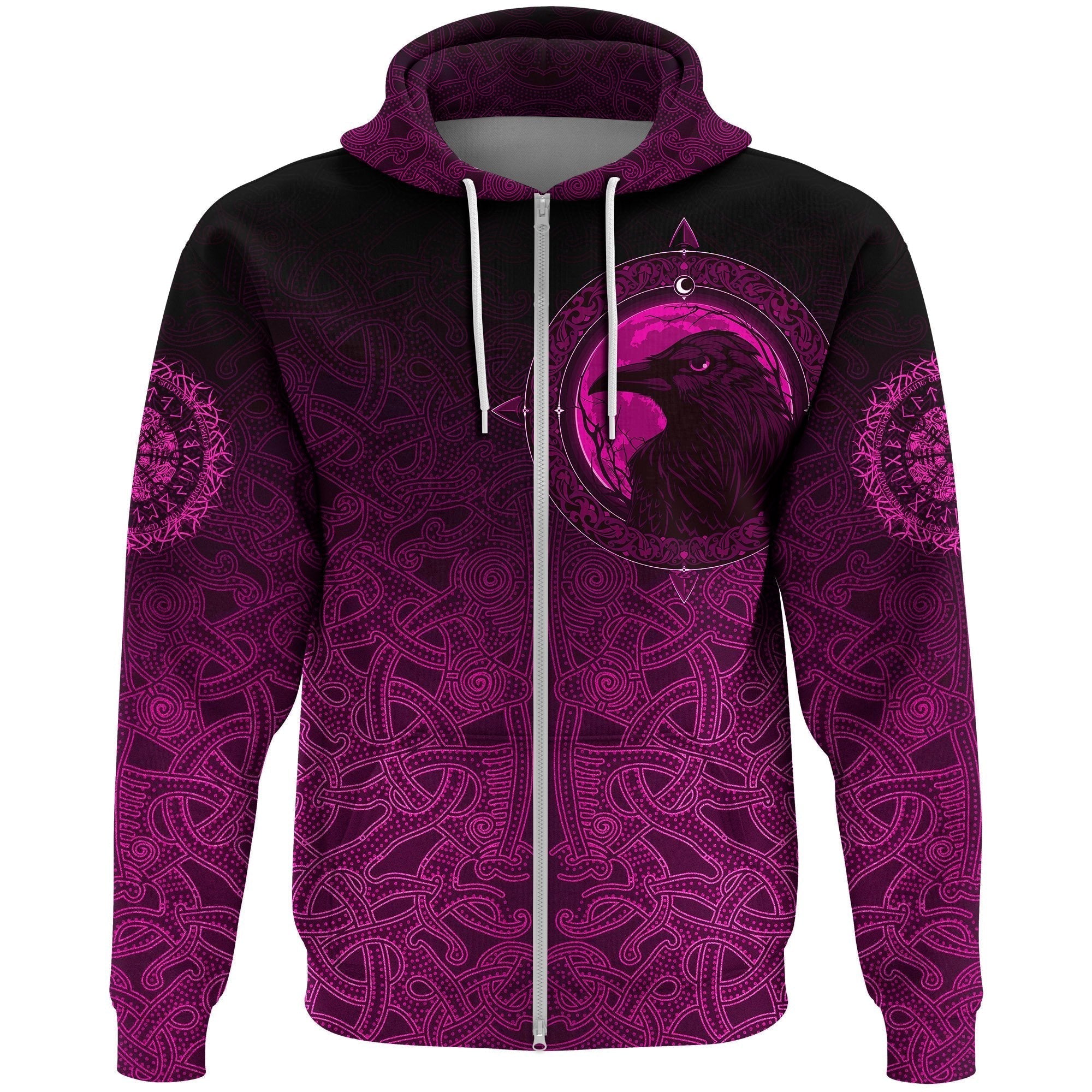 Viking Zip Hoodie, Ethnic Odin Raven Pink RLT12