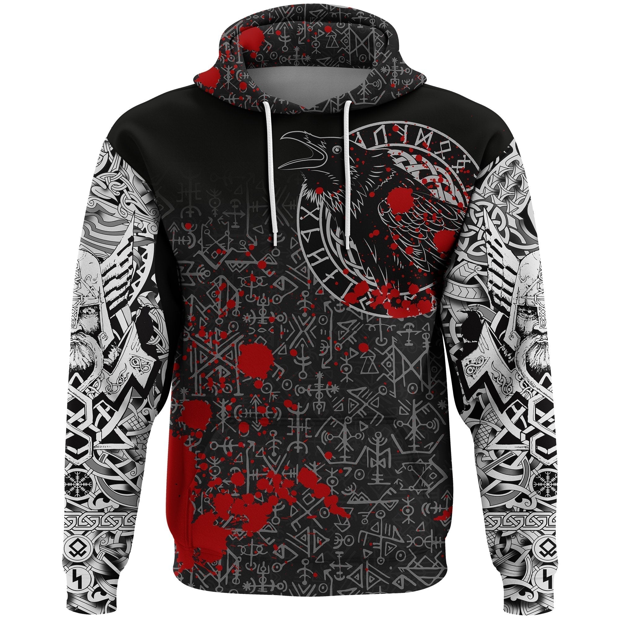 Viking Hoodie Odin Raven Rune Futhark Blood RLT12
