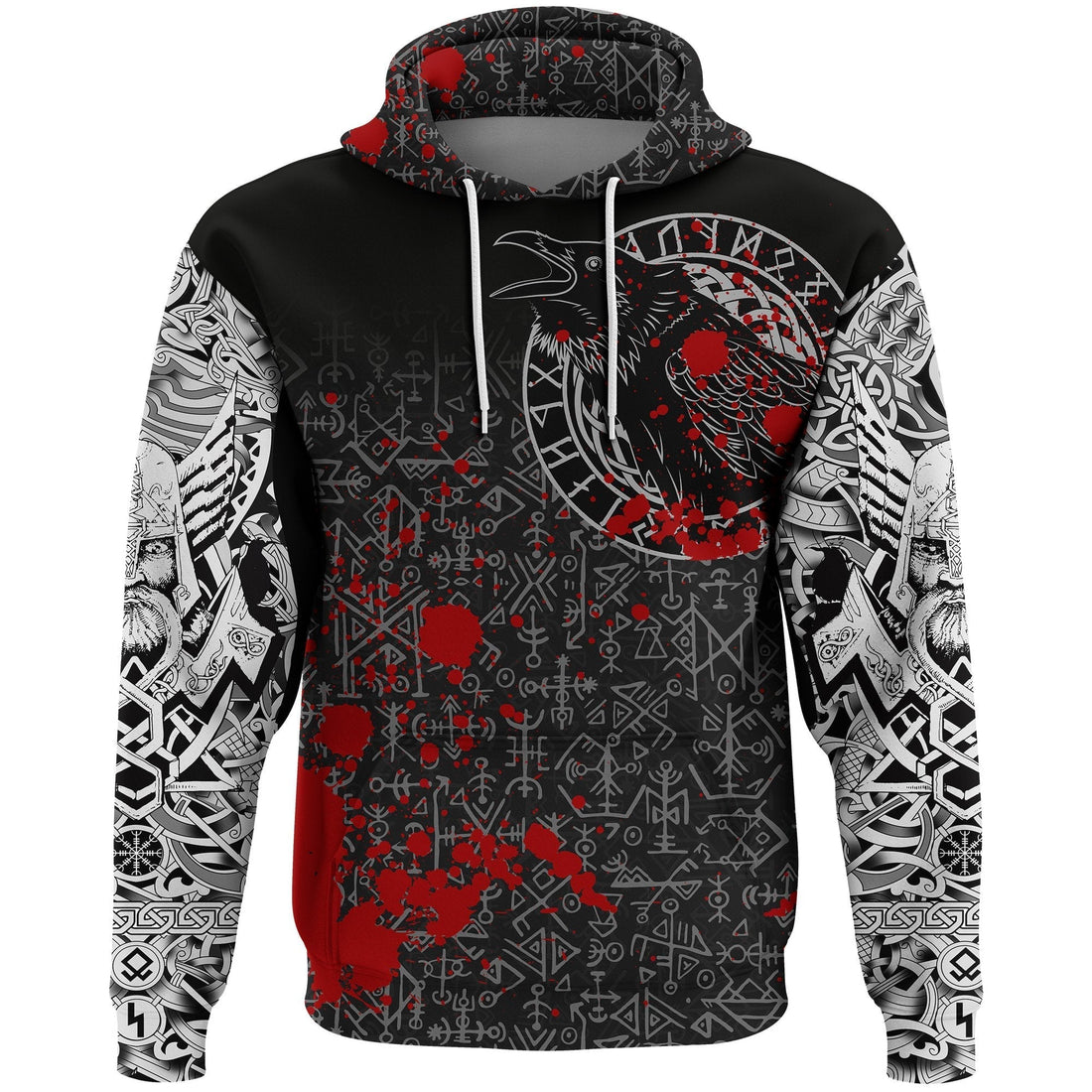 Viking Hoodie Odin Raven Rune Futhark Blood RLT12