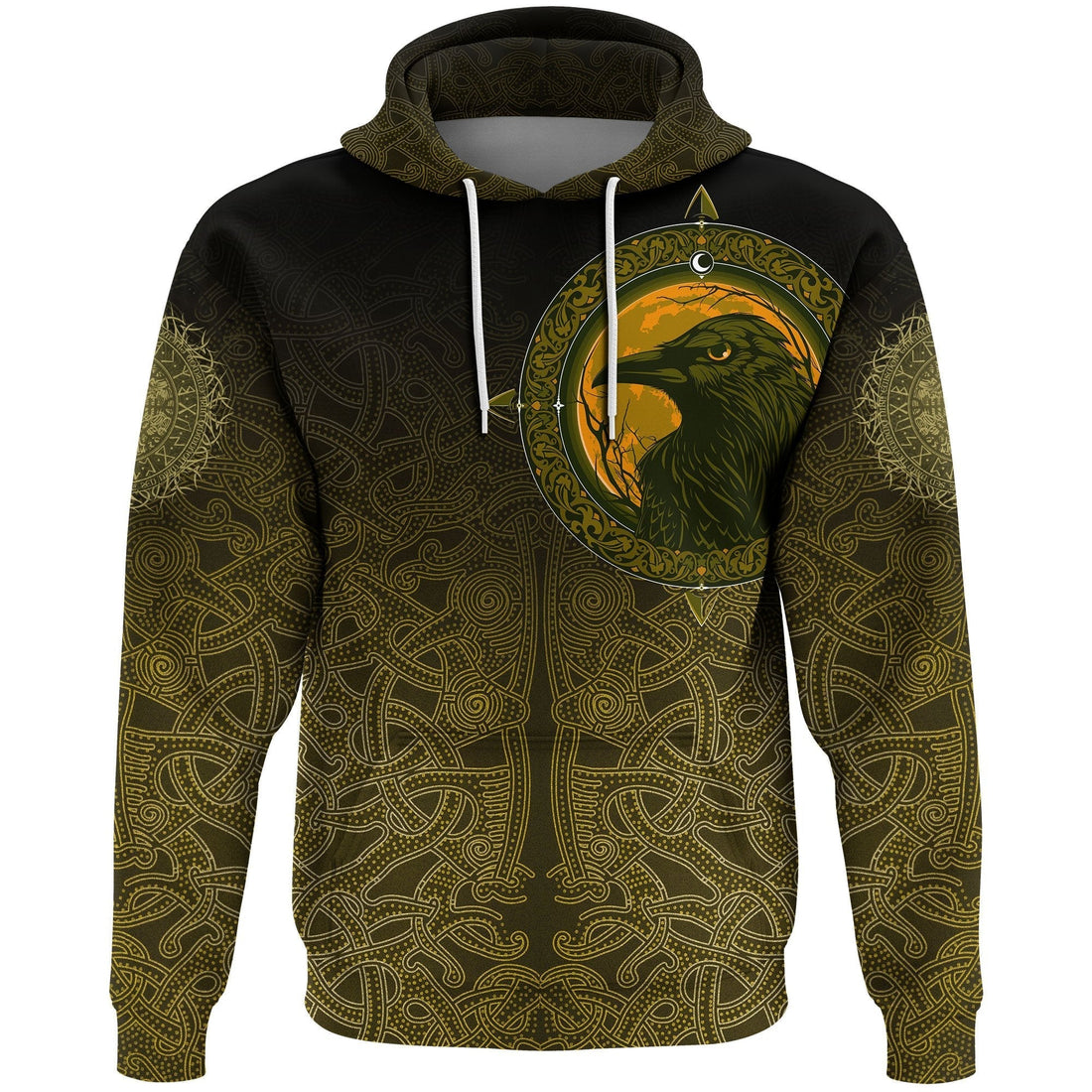 Viking Hoodie, Ethnic Odin Raven Gold RLT12
