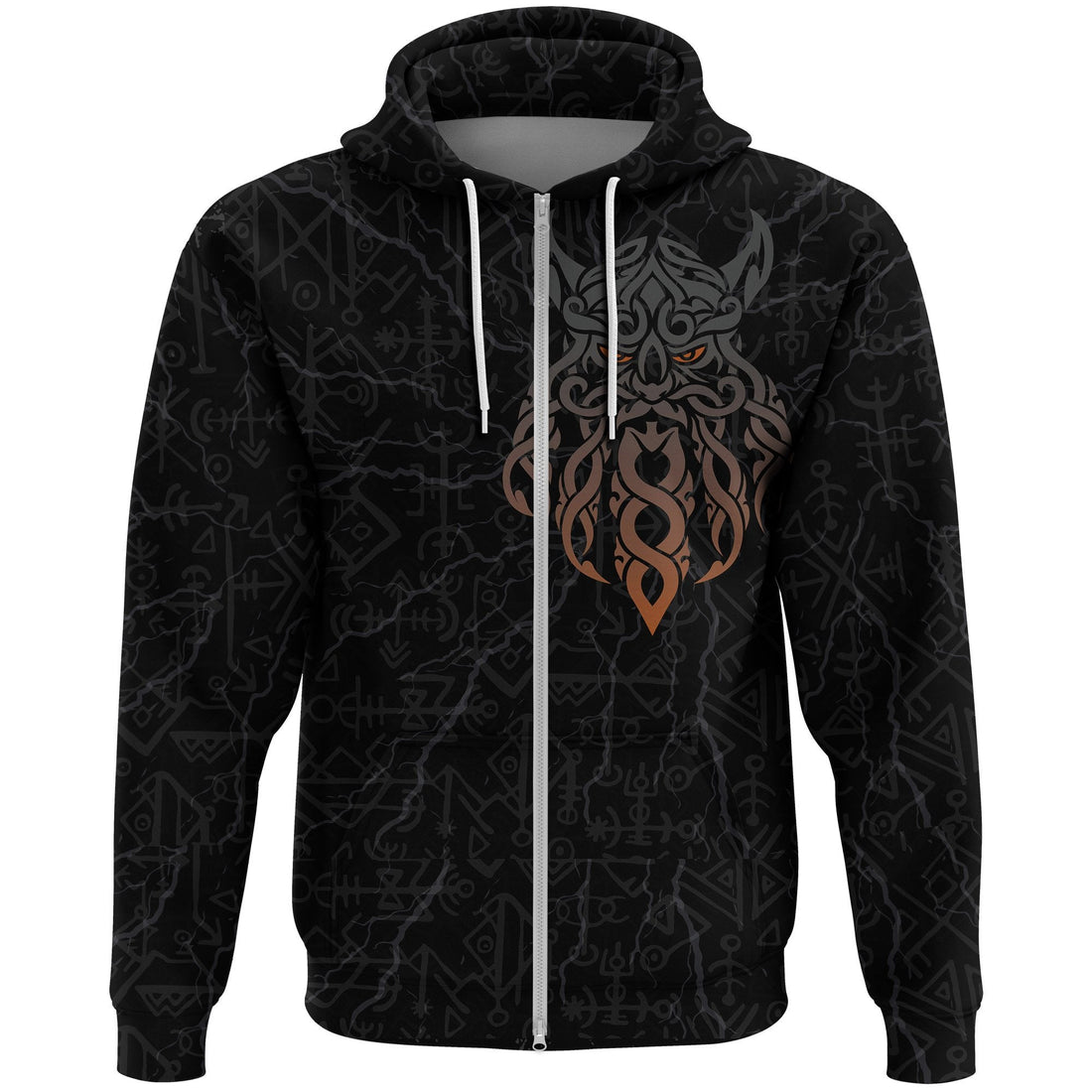 Viking Zip Hoodie, Odin God Furthark Tattoo Special RLT12