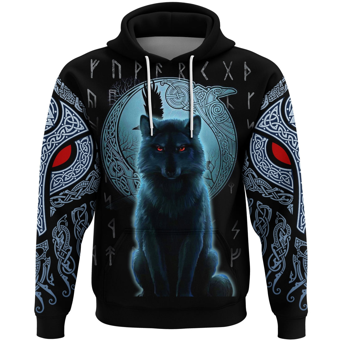 Viking Hoodie, Fenrir Viking Wolf and Moon RLT12