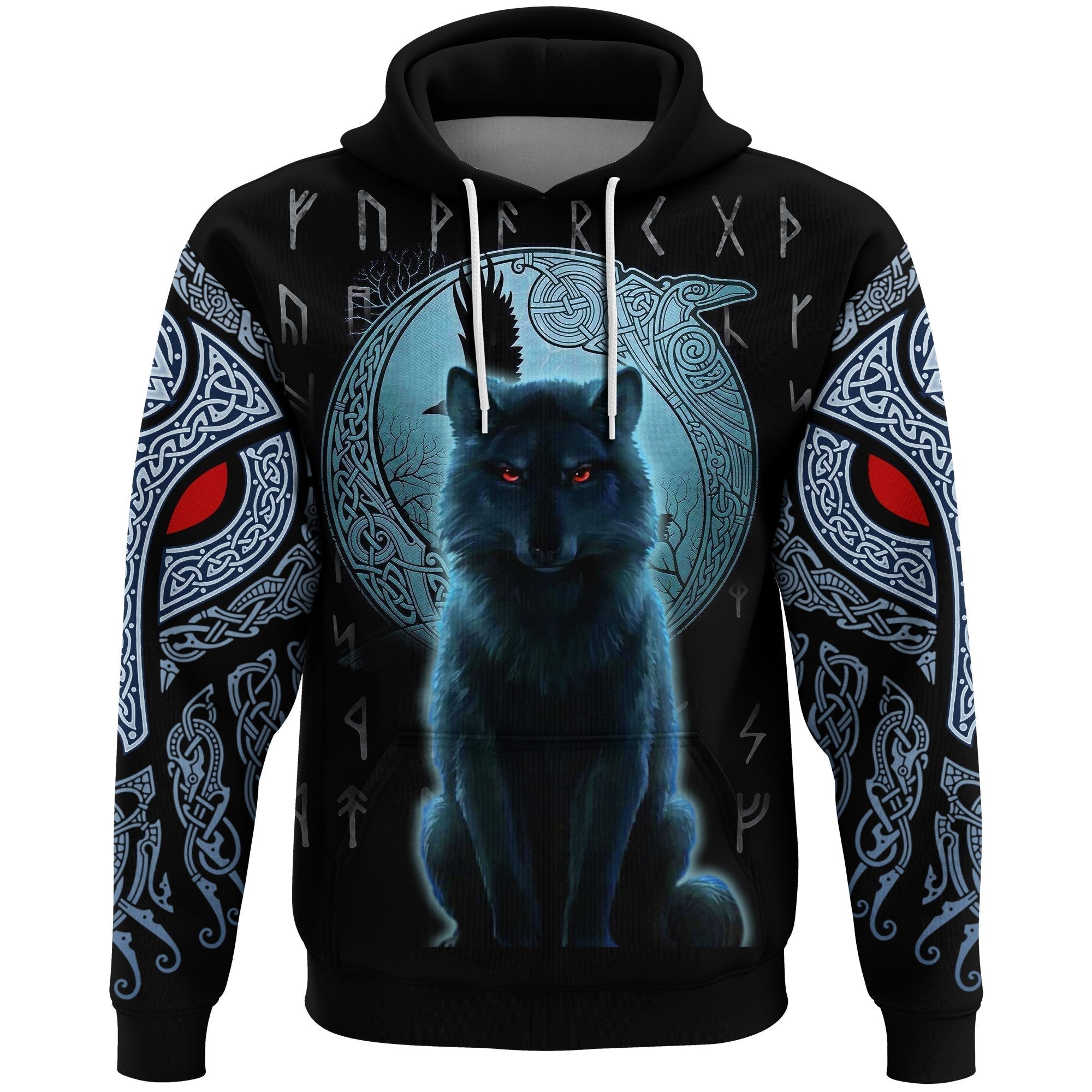 Viking Hoodie, Fenrir Viking Wolf and Moon RLT12