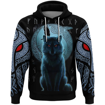 Viking Hoodie, Fenrir Viking Wolf and Moon RLT12