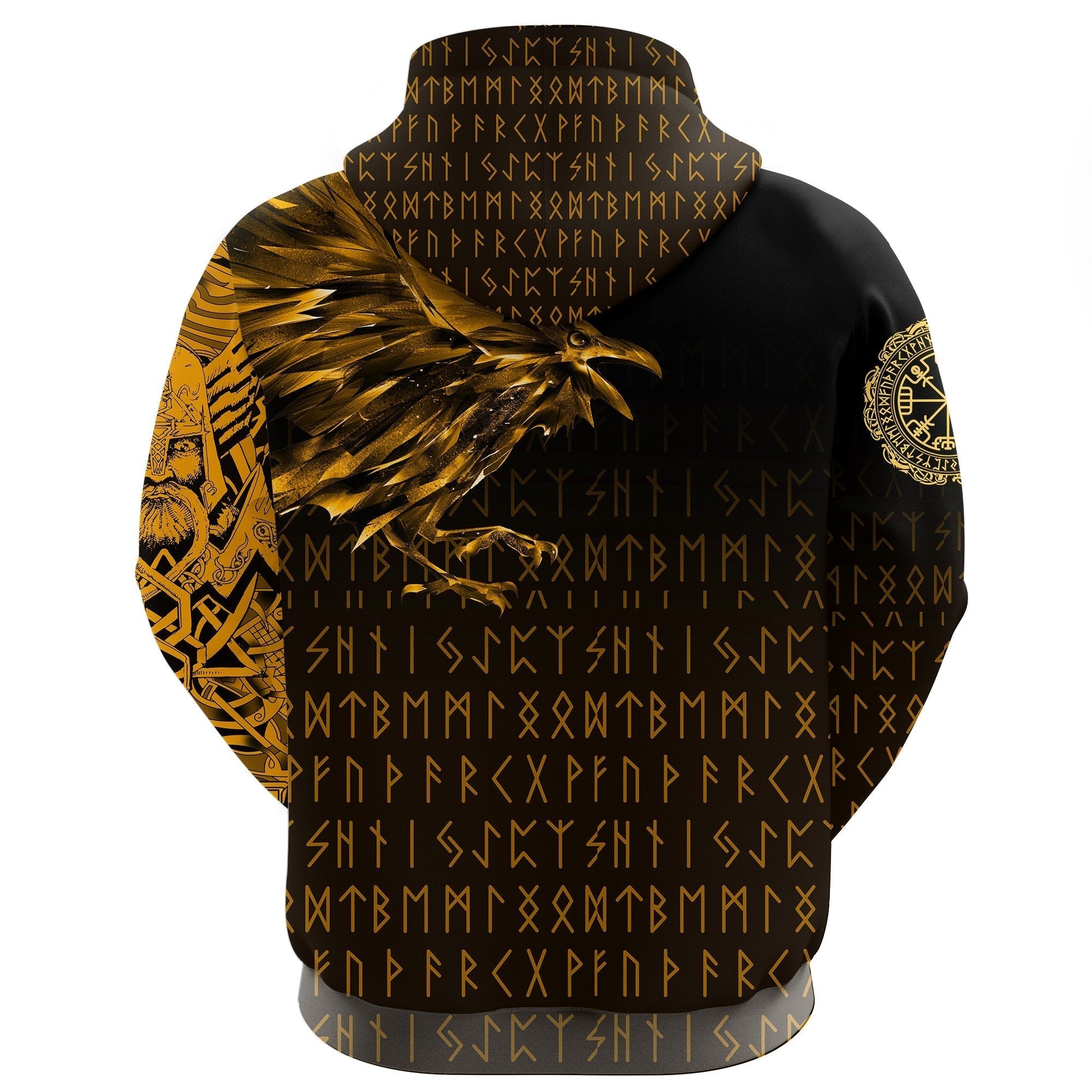 Viking Zip Hoodie - The Raven Of Odin Rune, Gold RLT12