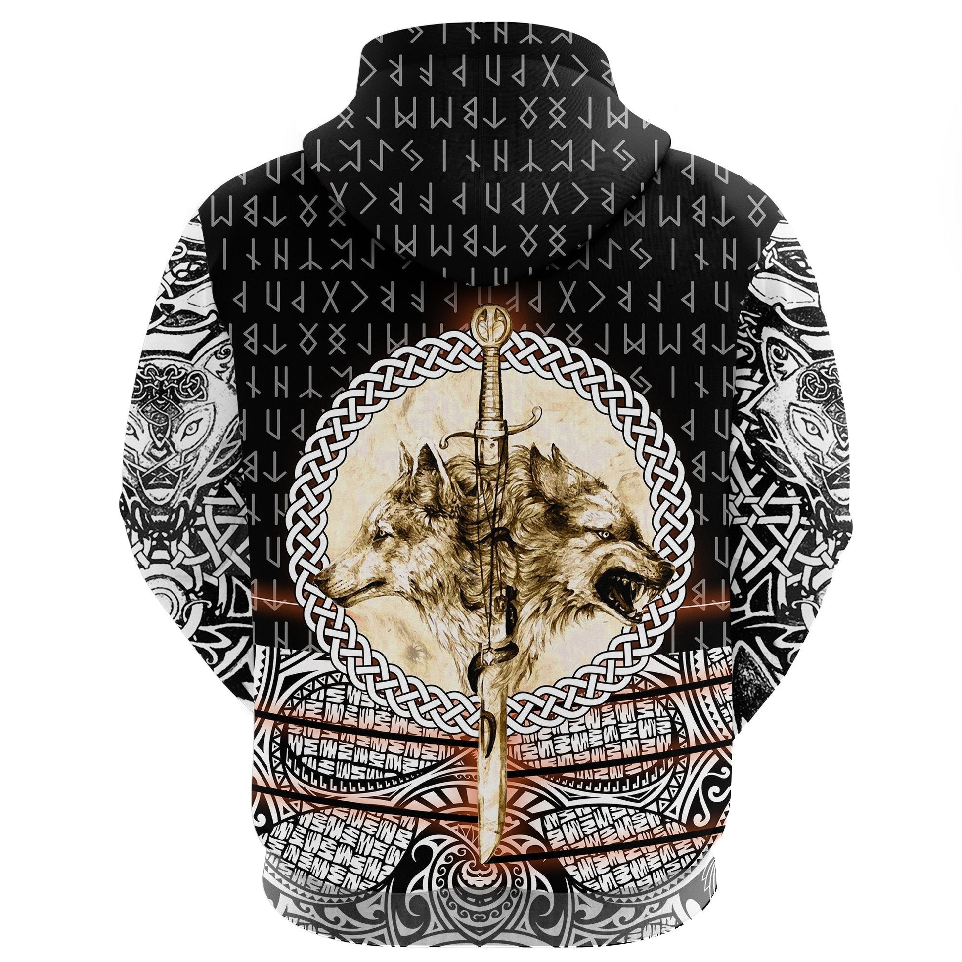 Viking Hoodie Wolf and Vikings Tattoo 3D RLT12
