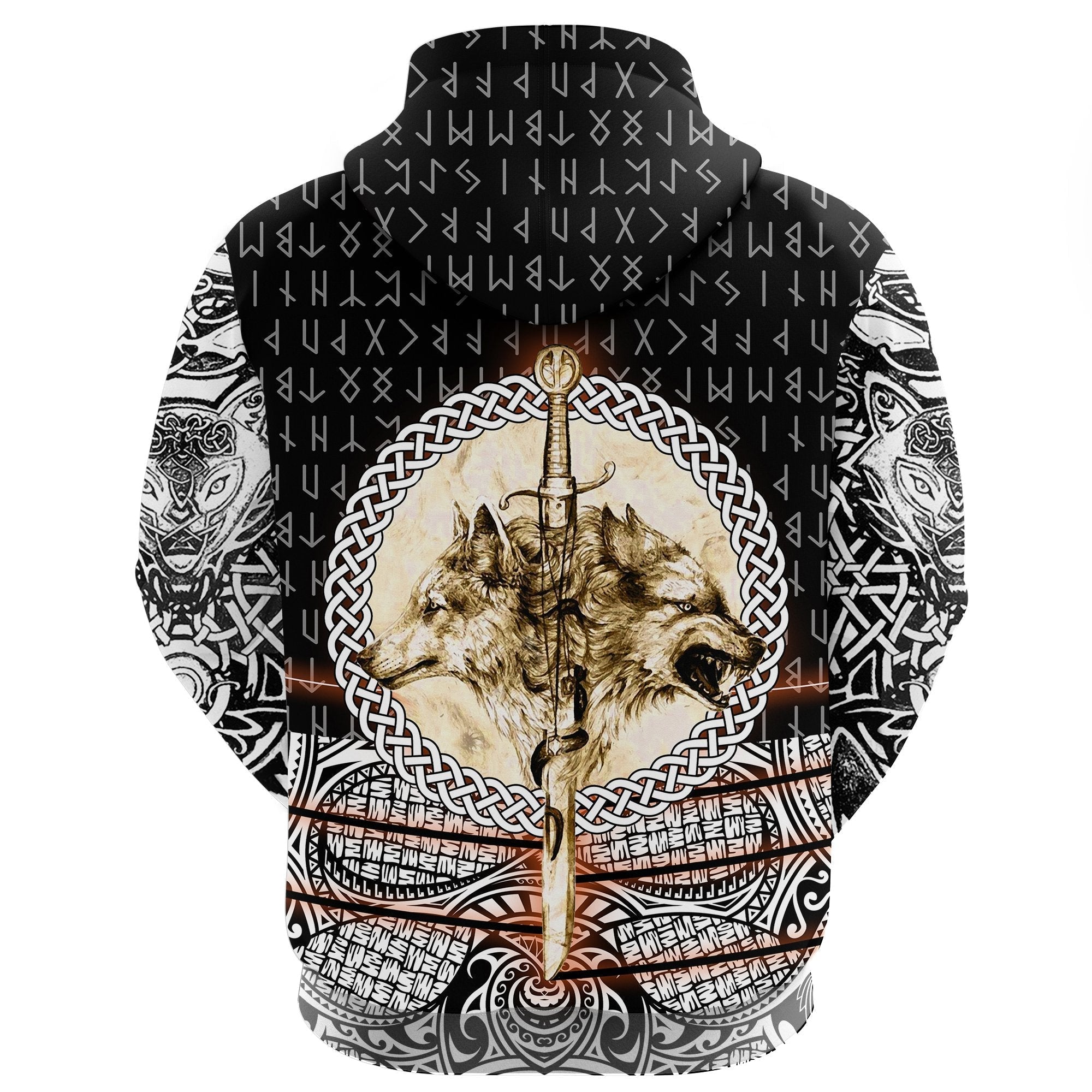 Viking Hoodie Wolf and Vikings Tattoo 3D RLT12