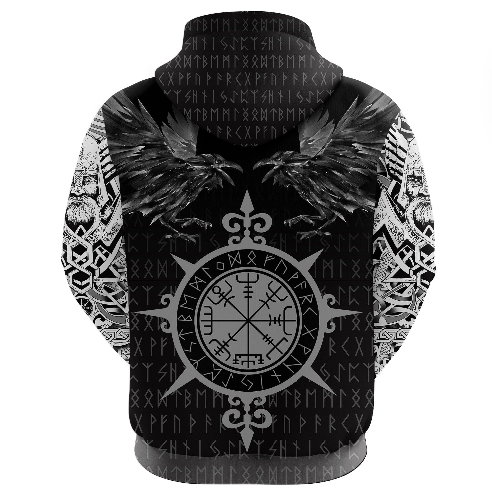 Viking Zip Hoodie - Odin Huginn and Muninn Rune RLT12