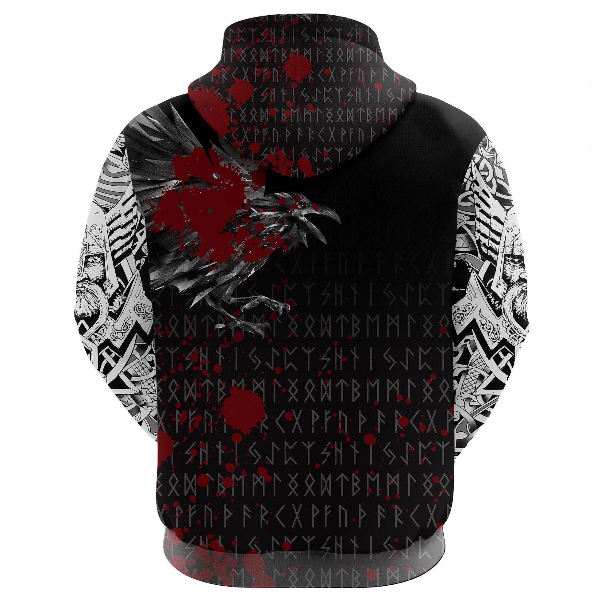 Viking Zip Hoodie - The Raven Of Odin Rune Blood RLT12