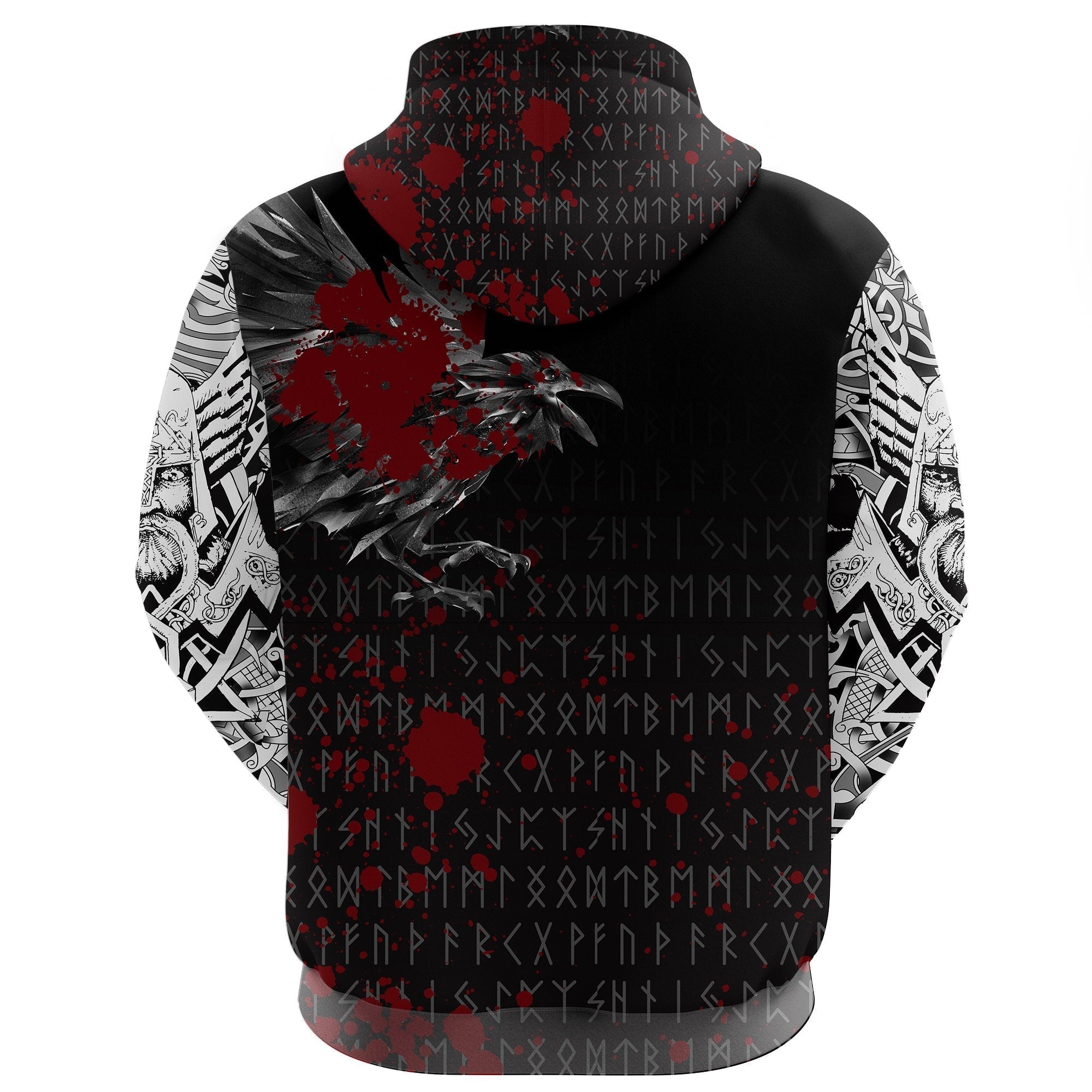 Viking Zip Hoodie - The Raven Of Odin Rune Blood RLT12