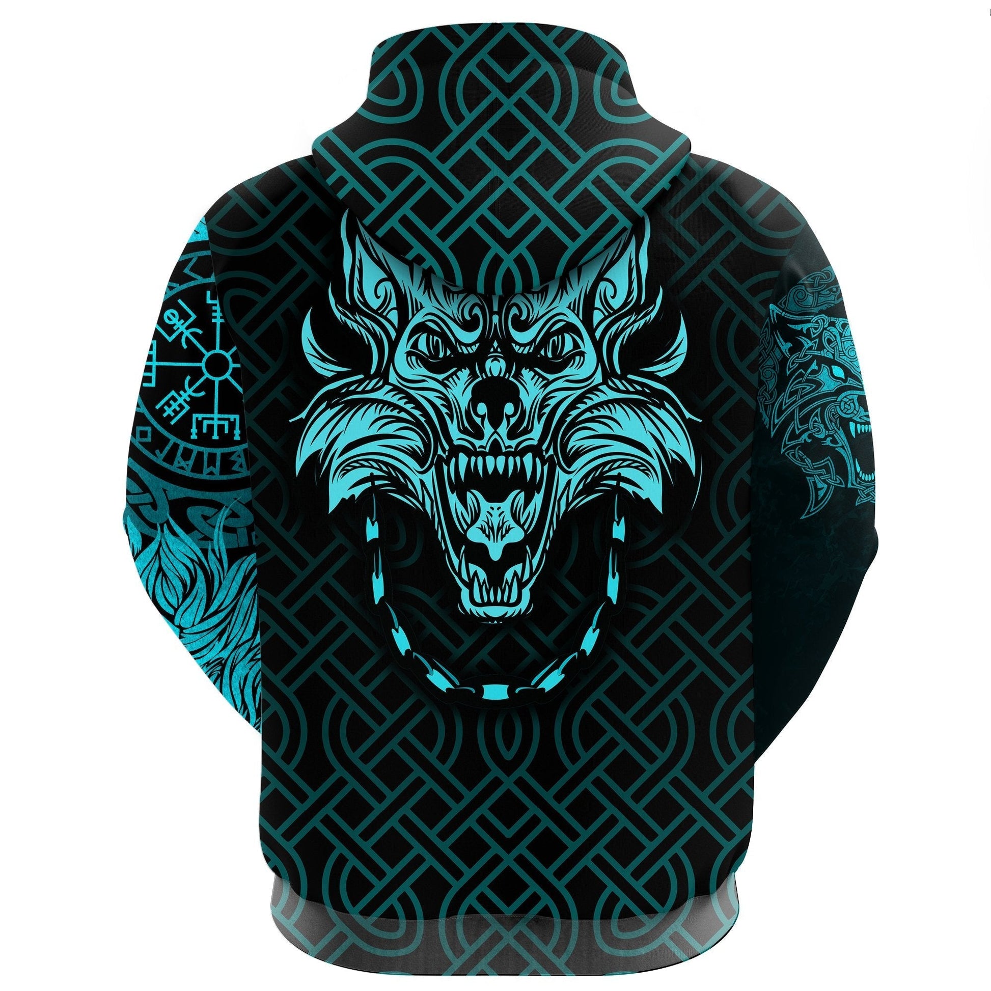 Viking Zip Hoodie - Fenrir Viking Cyan 3D RLT12