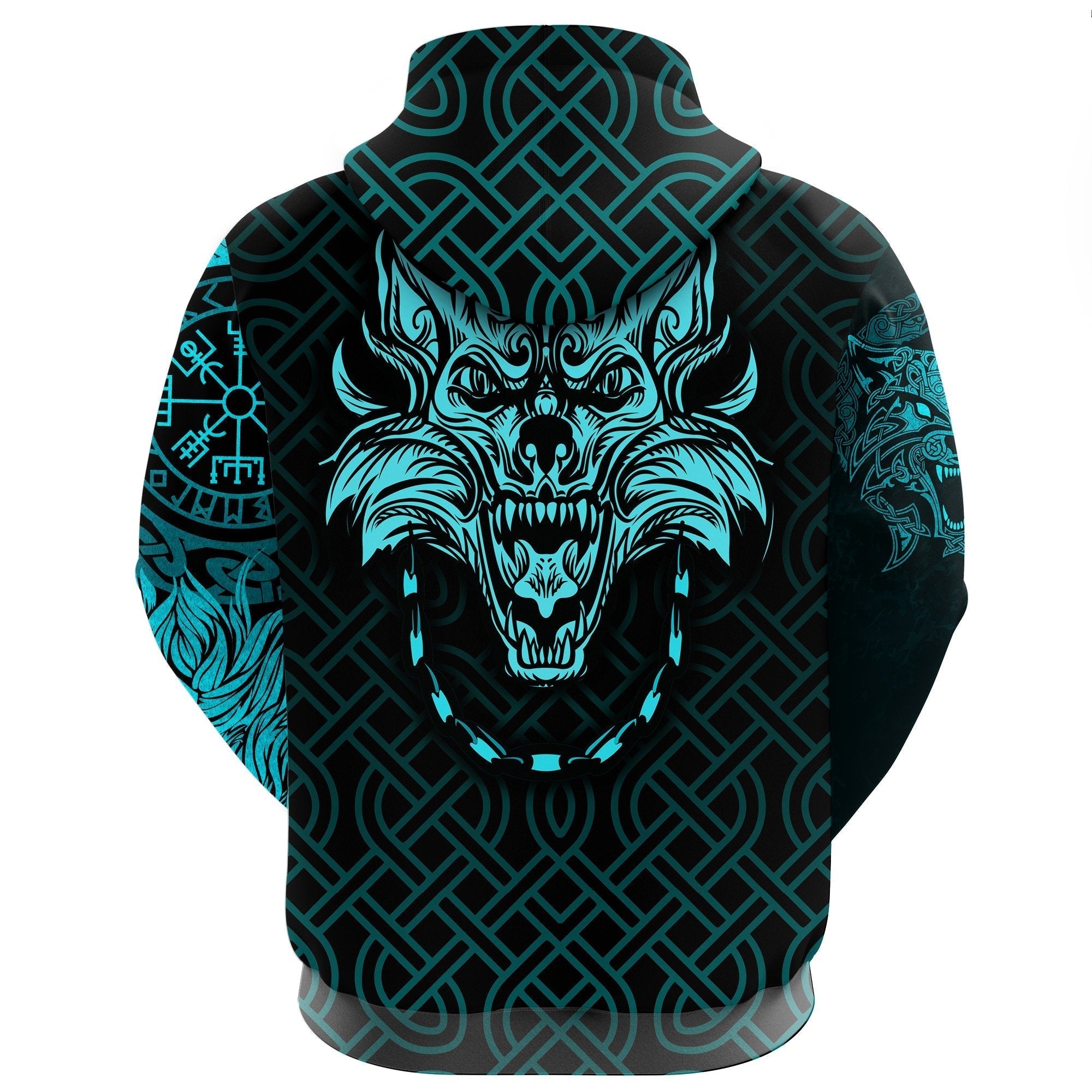 Viking Zip Hoodie - Fenrir Viking Cyan 3D RLT12