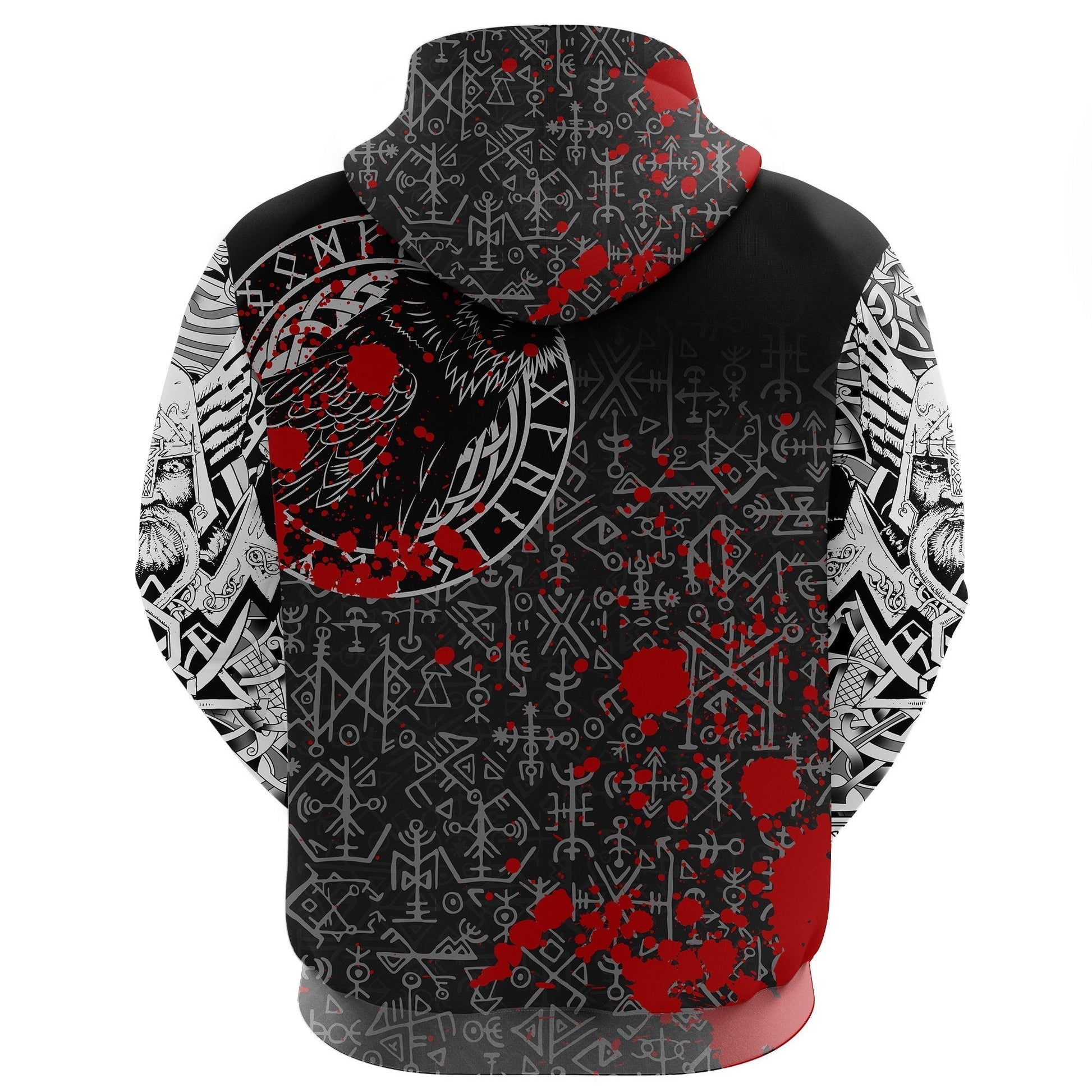 Viking Zip Hoodie - Odin Raven Rune Futhark Blood RLT12