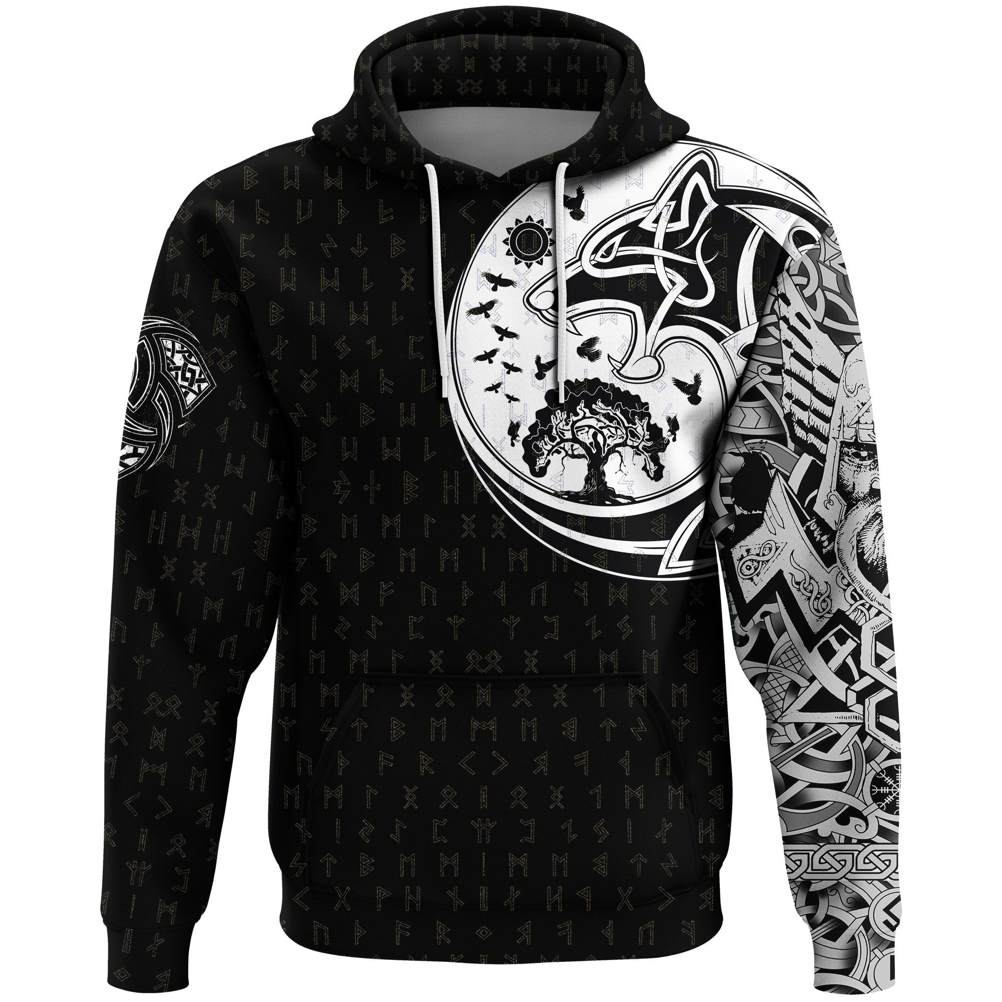 Viking Hoodie, Skoll and Hati Rune Tattoo RLT12