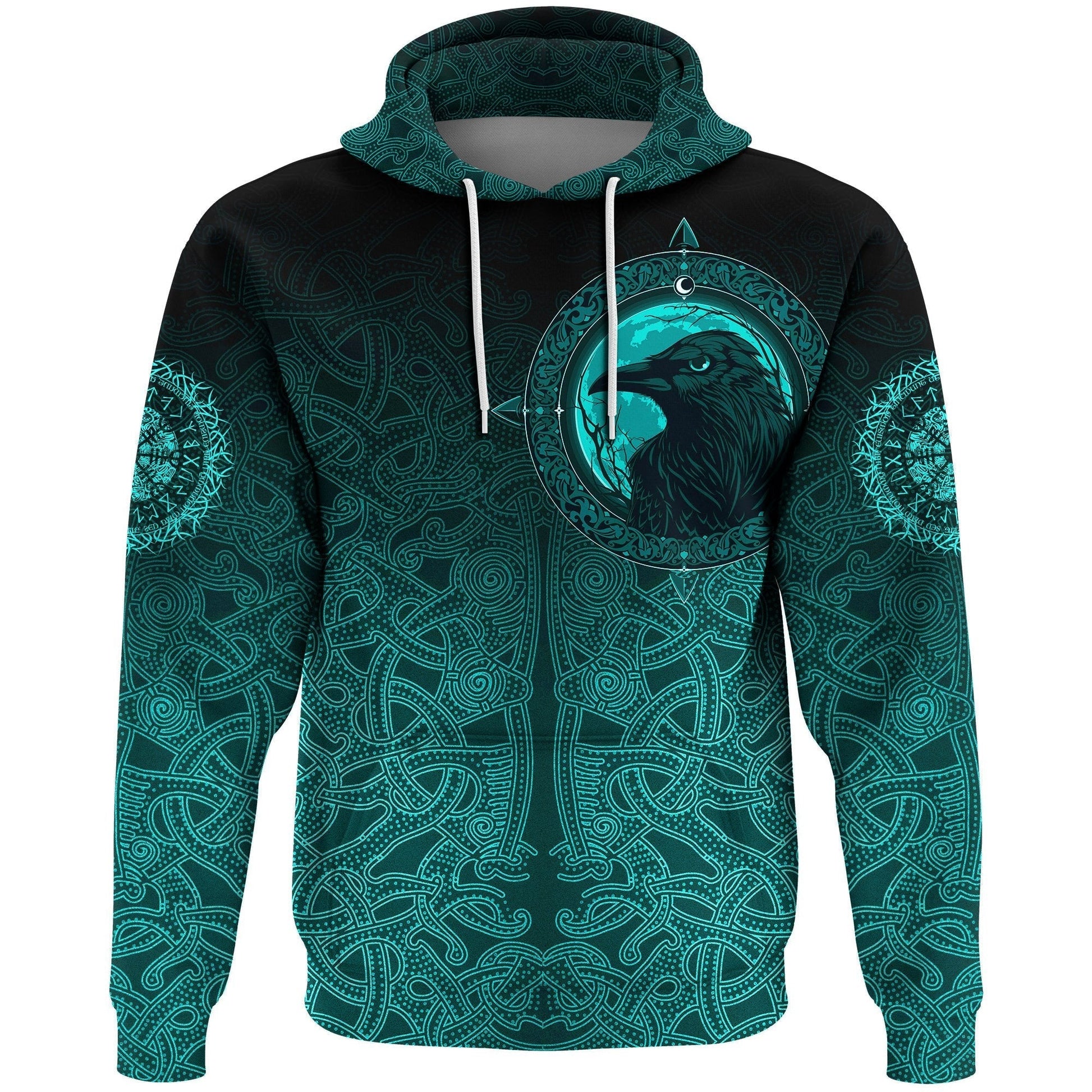 Viking Hoodie, Ethnic Odin Raven Cyan RLT12