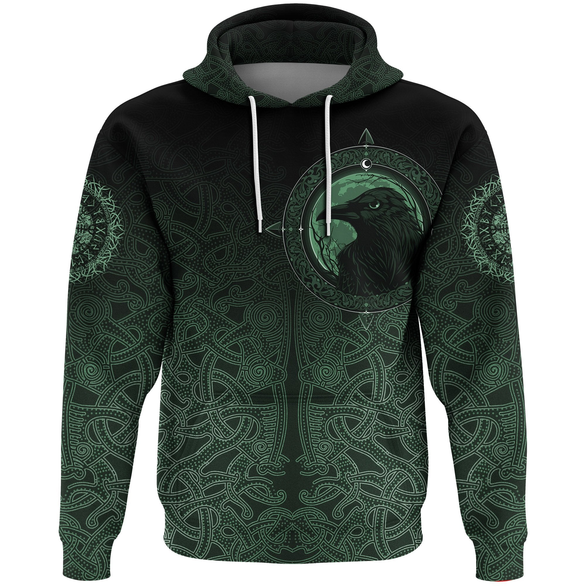 Viking Hoodie, Ethnic Odin Raven Green RLT12