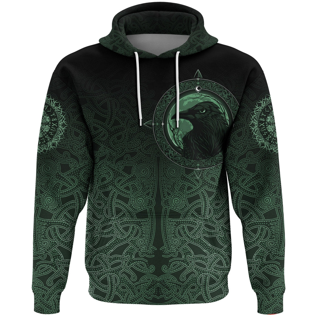 Viking Hoodie, Ethnic Odin Raven Green RLT12