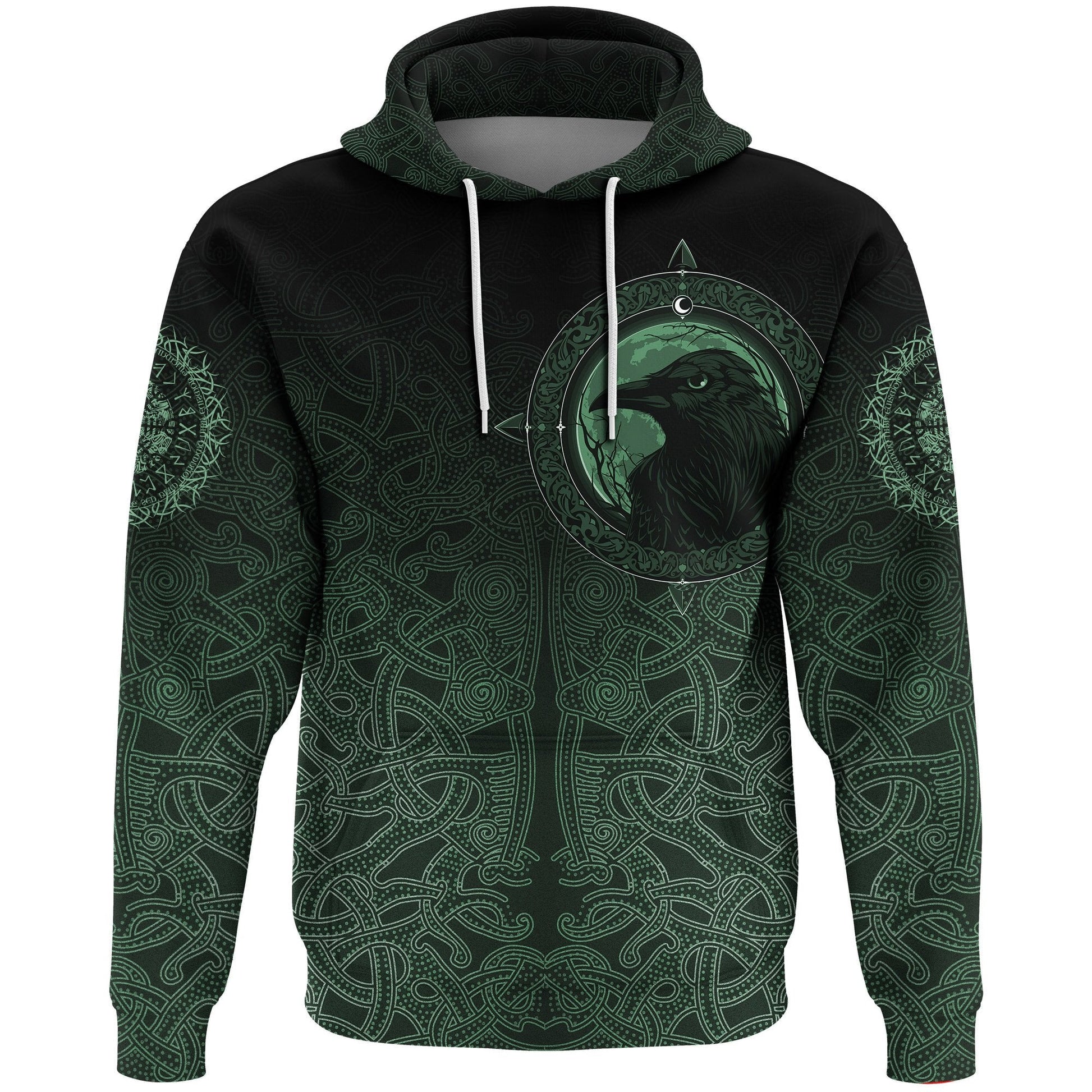 Viking Hoodie, Ethnic Odin Raven Green RLT12