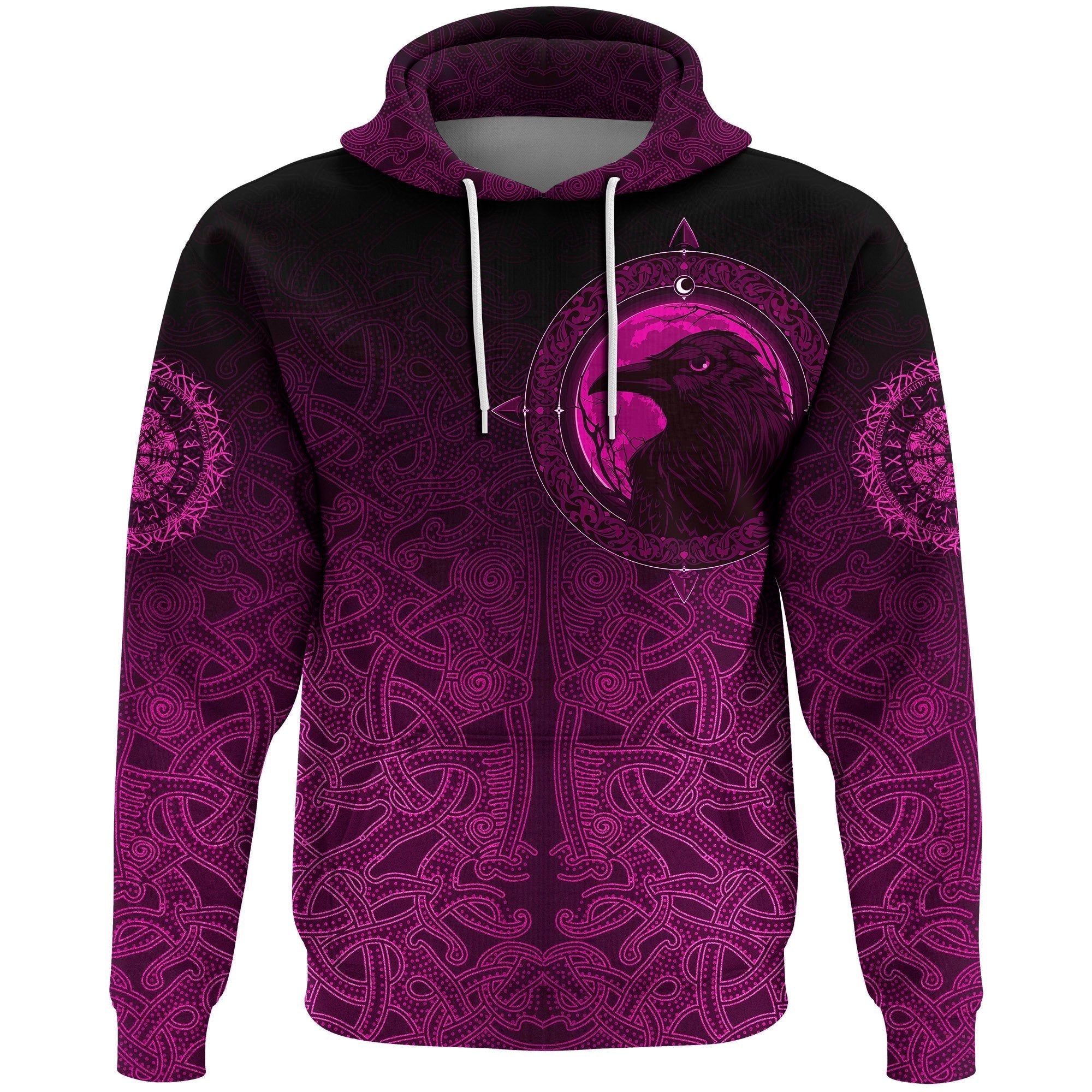 Viking Hoodie, Ethnic Odin Raven Pink RLT12