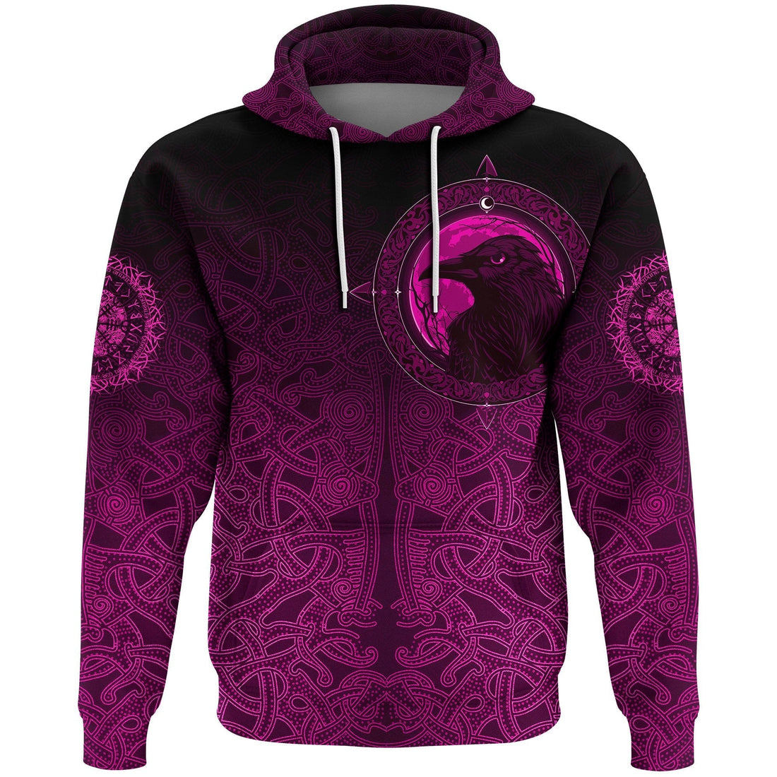 Viking Hoodie, Ethnic Odin Raven Pink RLT12