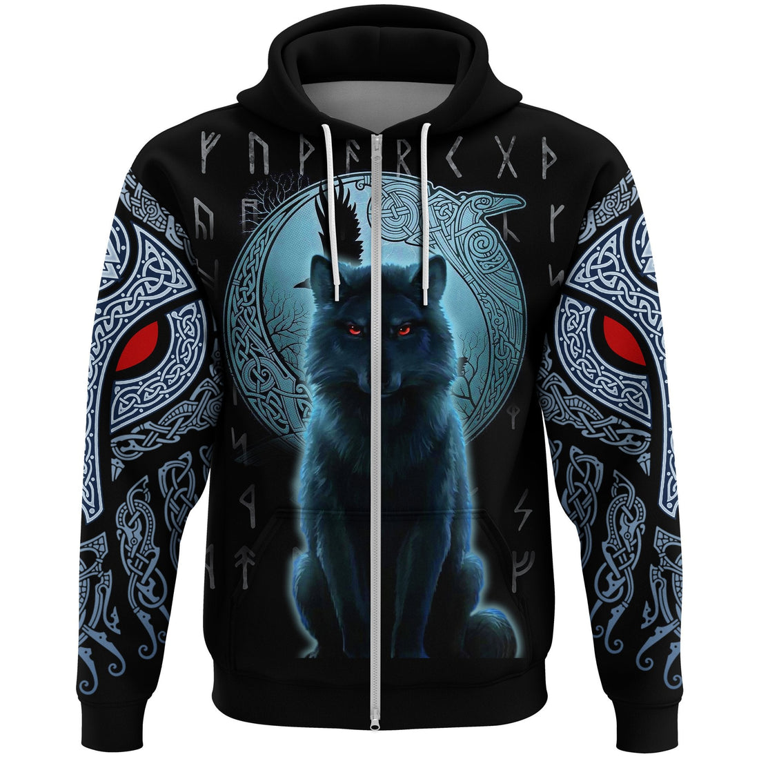Viking Zip Hoodie, Fenrir Viking Wolf and Moon RLT12