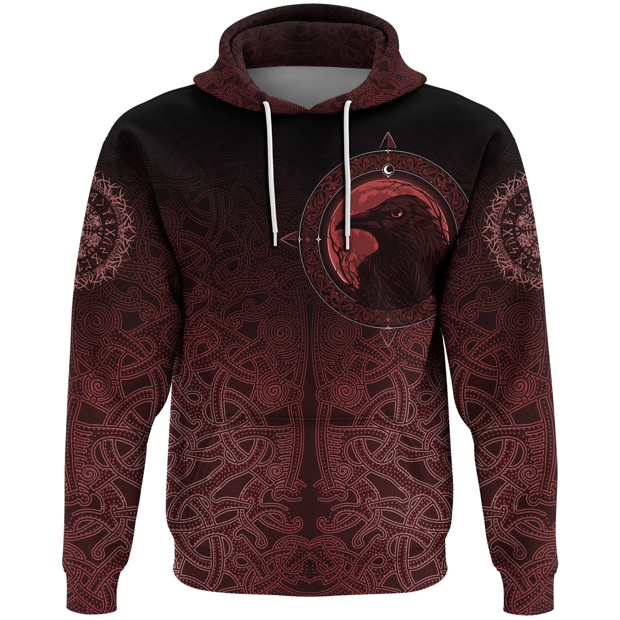 Viking Hoodie, Ethnic Odin Raven Red RLT12