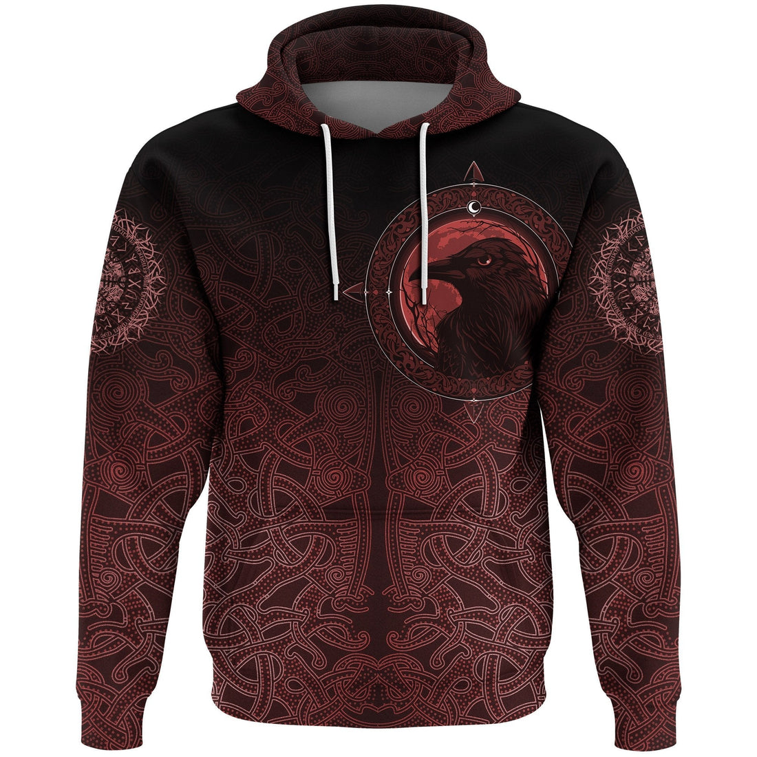 Viking Hoodie, Ethnic Odin Raven Red RLT12