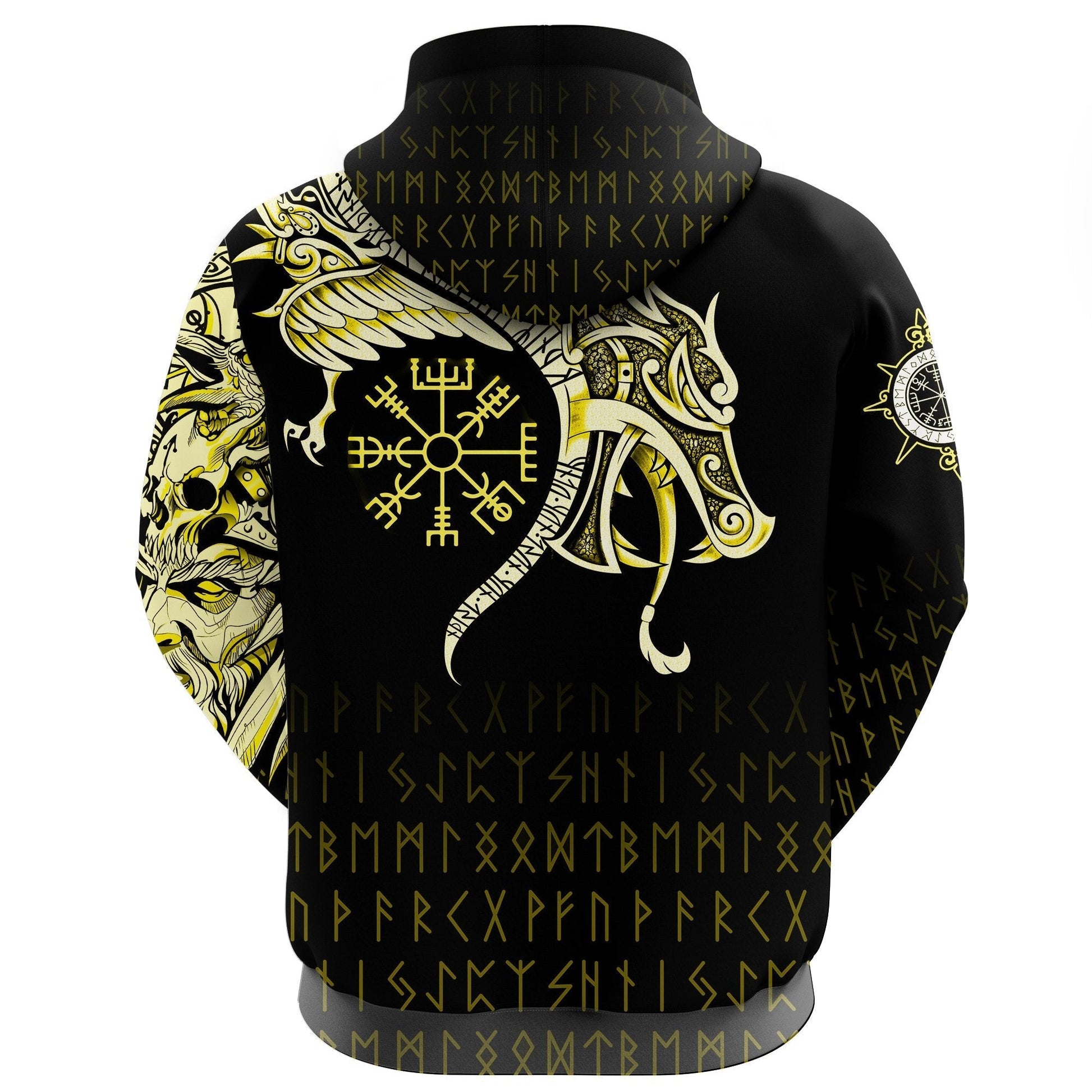 Viking Hoodie, Fenrir Raven and Vegvisir Tattoo Yellow RLT12