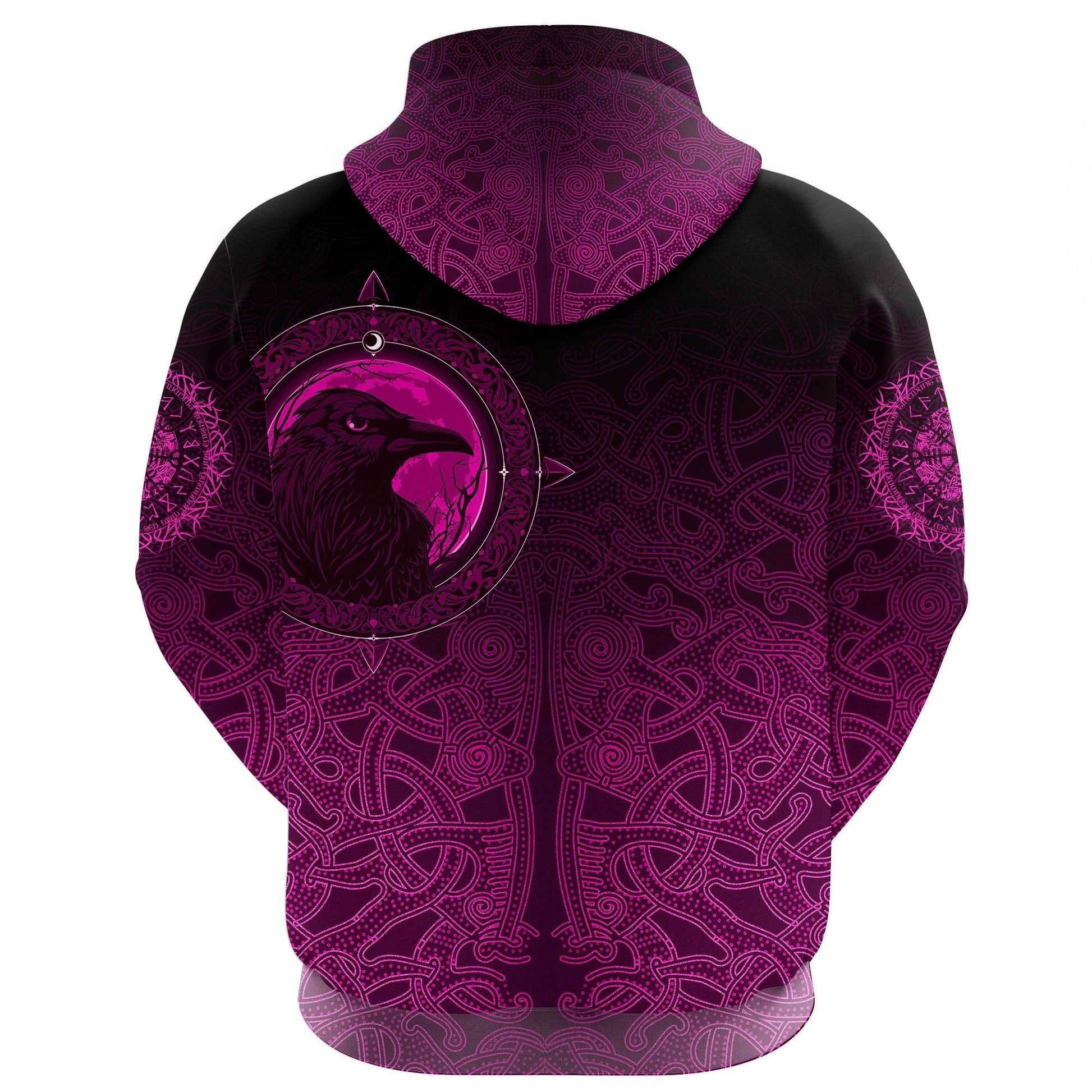 Viking Zip Hoodie, Ethnic Odin Raven Pink RLT12