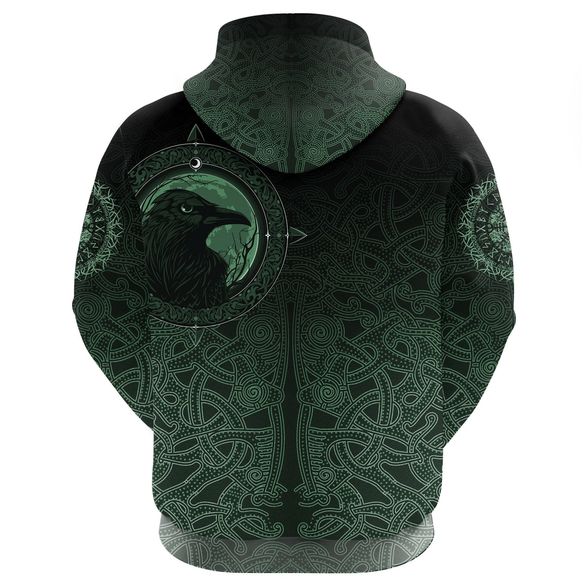 Viking Zip Hoodie, Ethnic Odin Raven Green RLT12