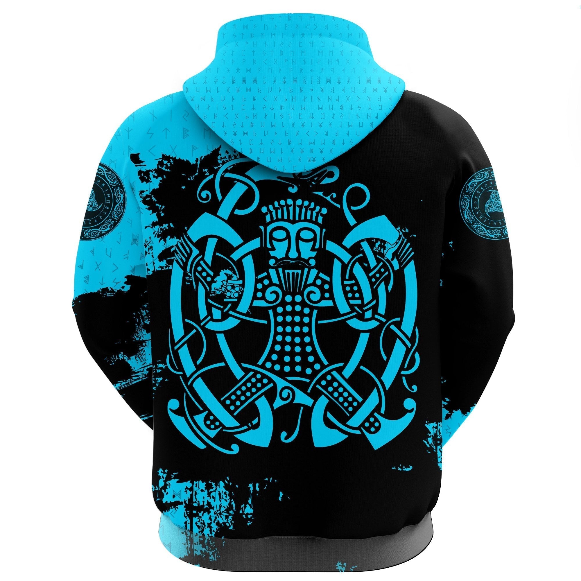 Viking Zip Hoodie, Loki Bound Triskele Rune Cyan RLT12