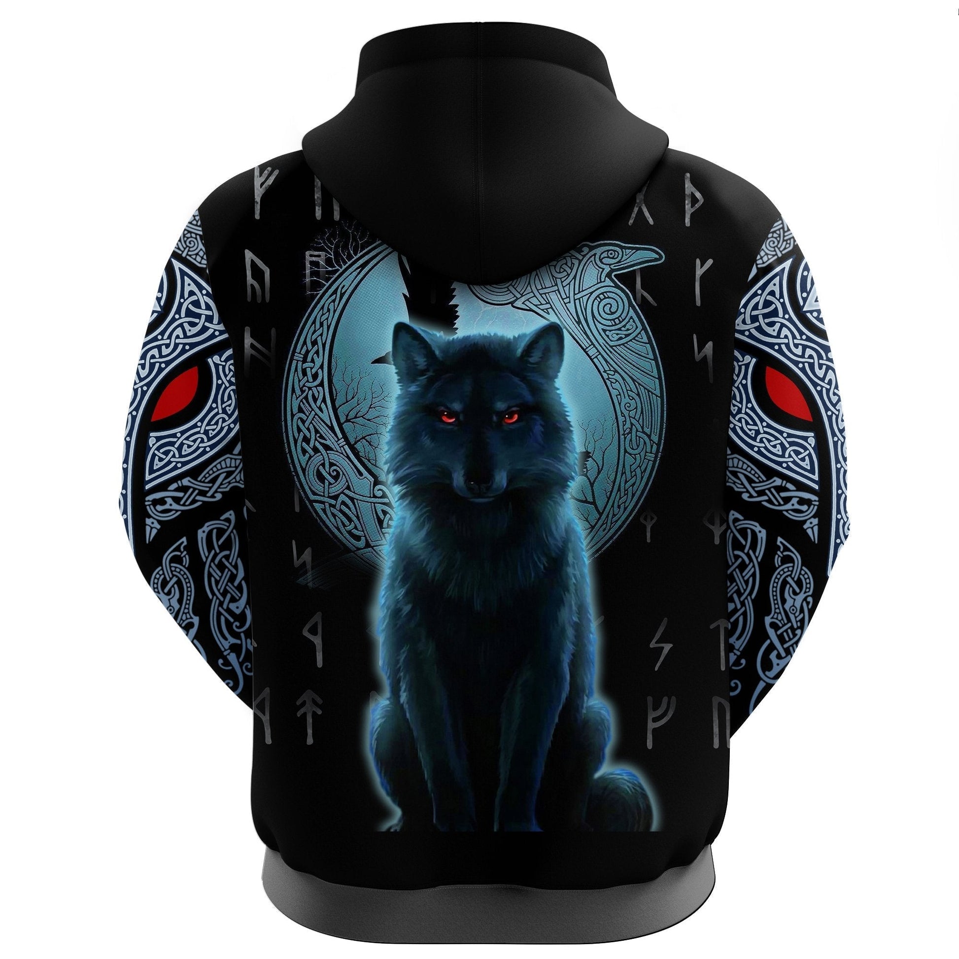 Viking Zip Hoodie, Fenrir Viking Wolf and Moon RLT12
