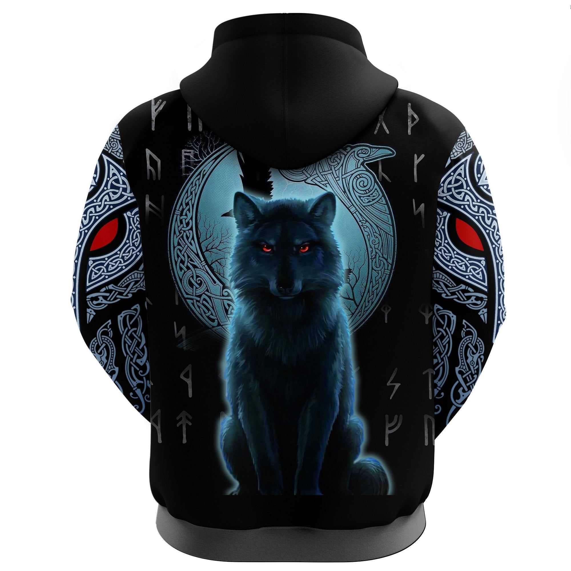 Viking Zip Hoodie, Fenrir Viking Wolf and Moon RLT12