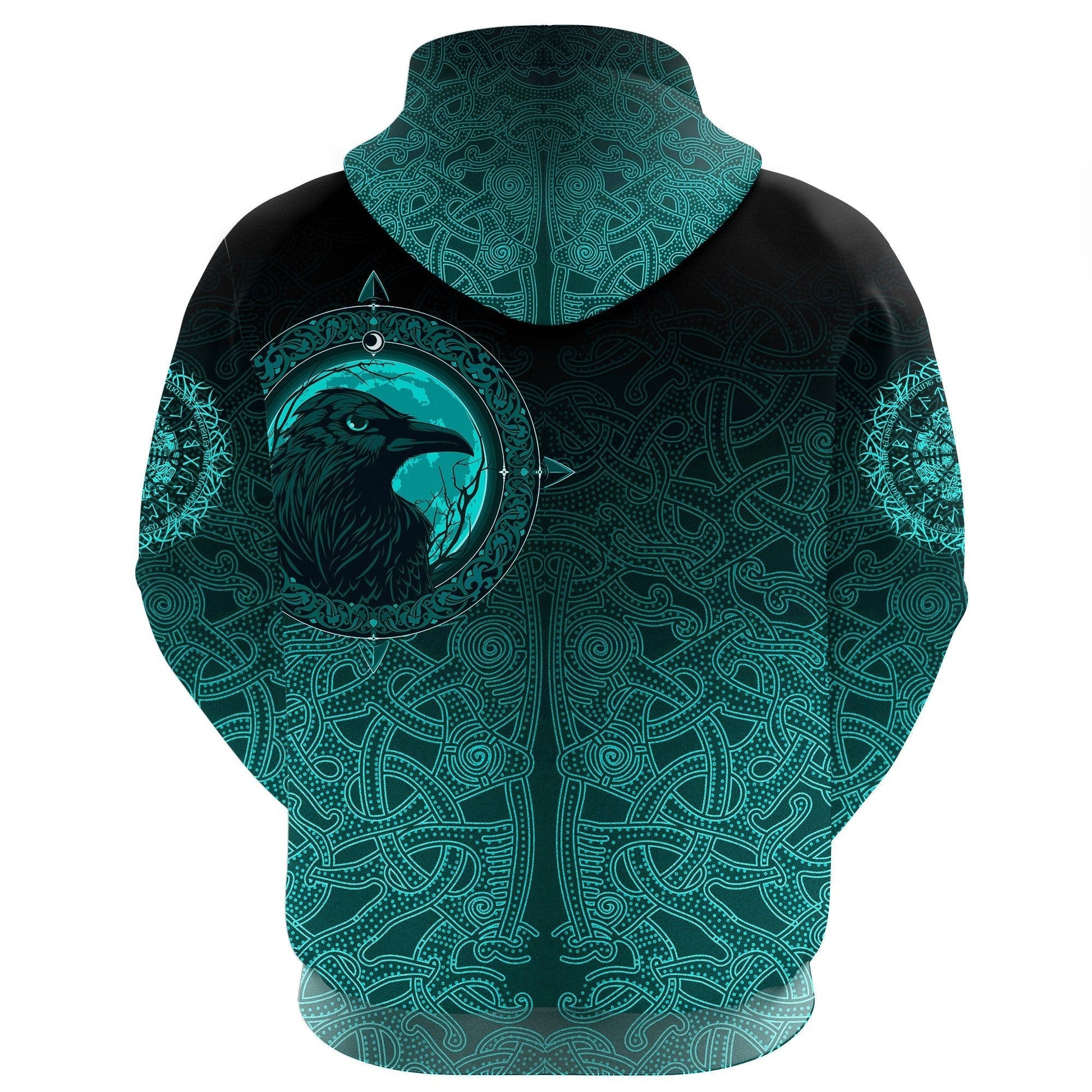 Viking Zip Hoodie, Ethnic Odin Raven Cyan RLT12