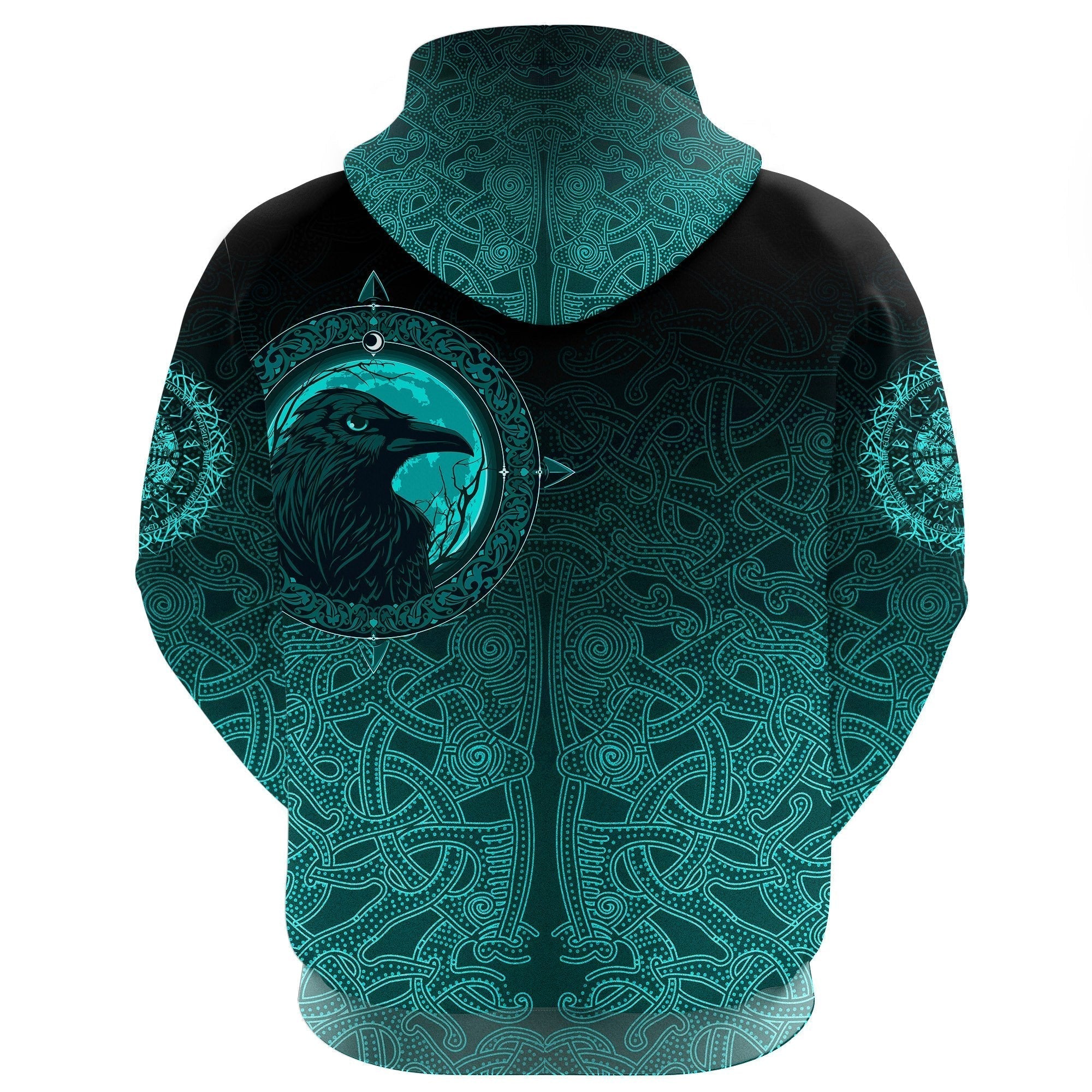 Viking Zip Hoodie, Ethnic Odin Raven Cyan RLT12