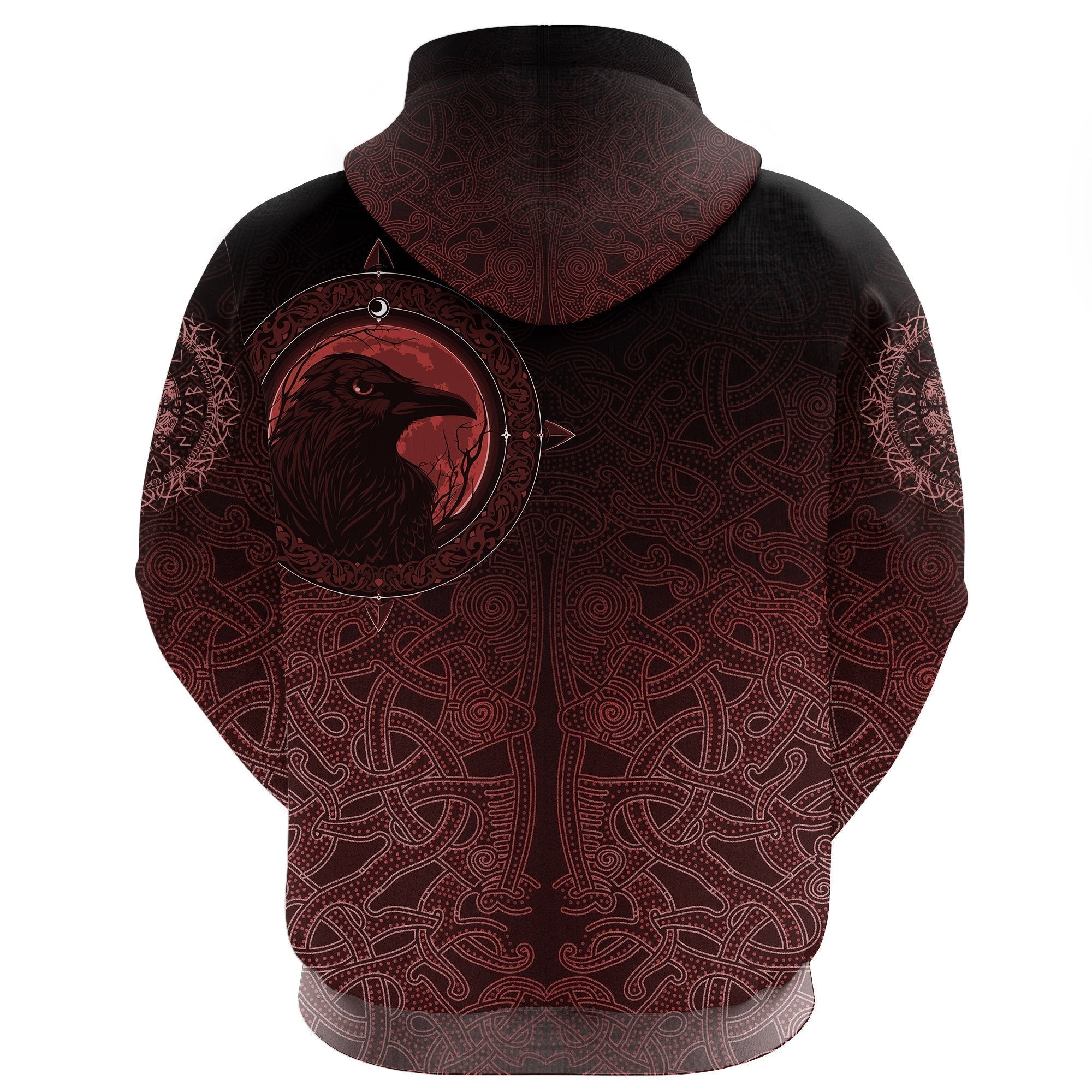 Viking Zip Hoodie, Ethnic Odin Raven Red RLT12