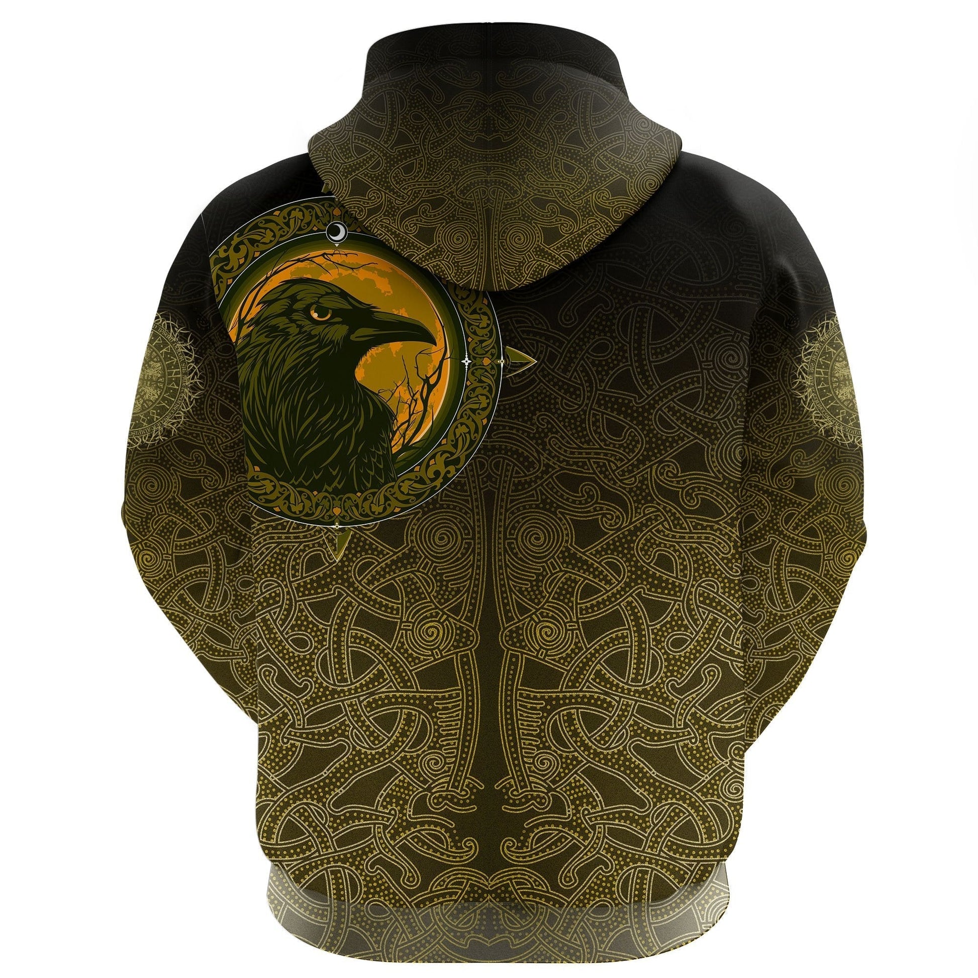 Viking Zip Hoodie, Ethnic Odin Raven Gold RLT12