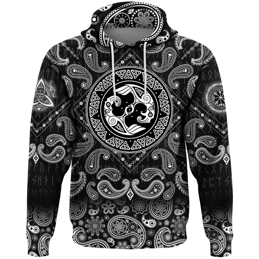 Viking Hoodie Hugin and Munin Norse Mythology with Bandana Paisley Style RLT12