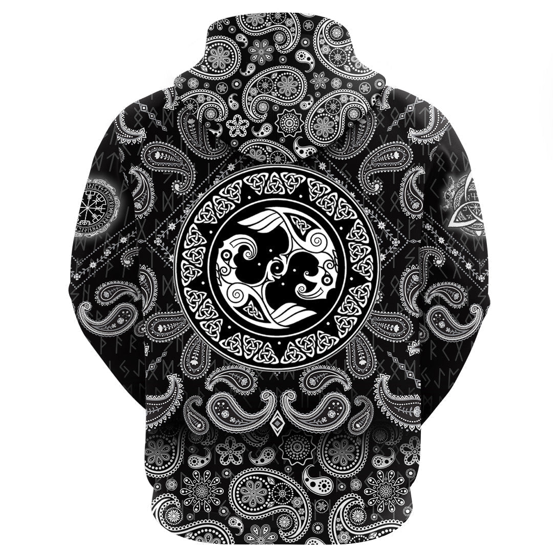 Viking Hoodie Hugin and Munin Norse Mythology with Bandana Paisley Style RLT12